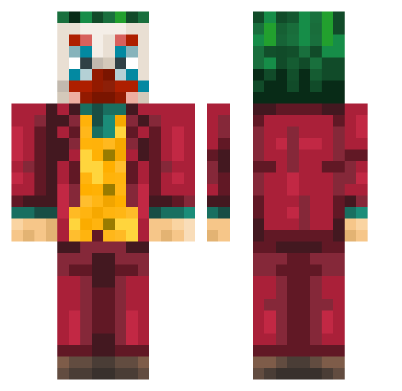 JustJ0ker Minecraft skin, front and back view