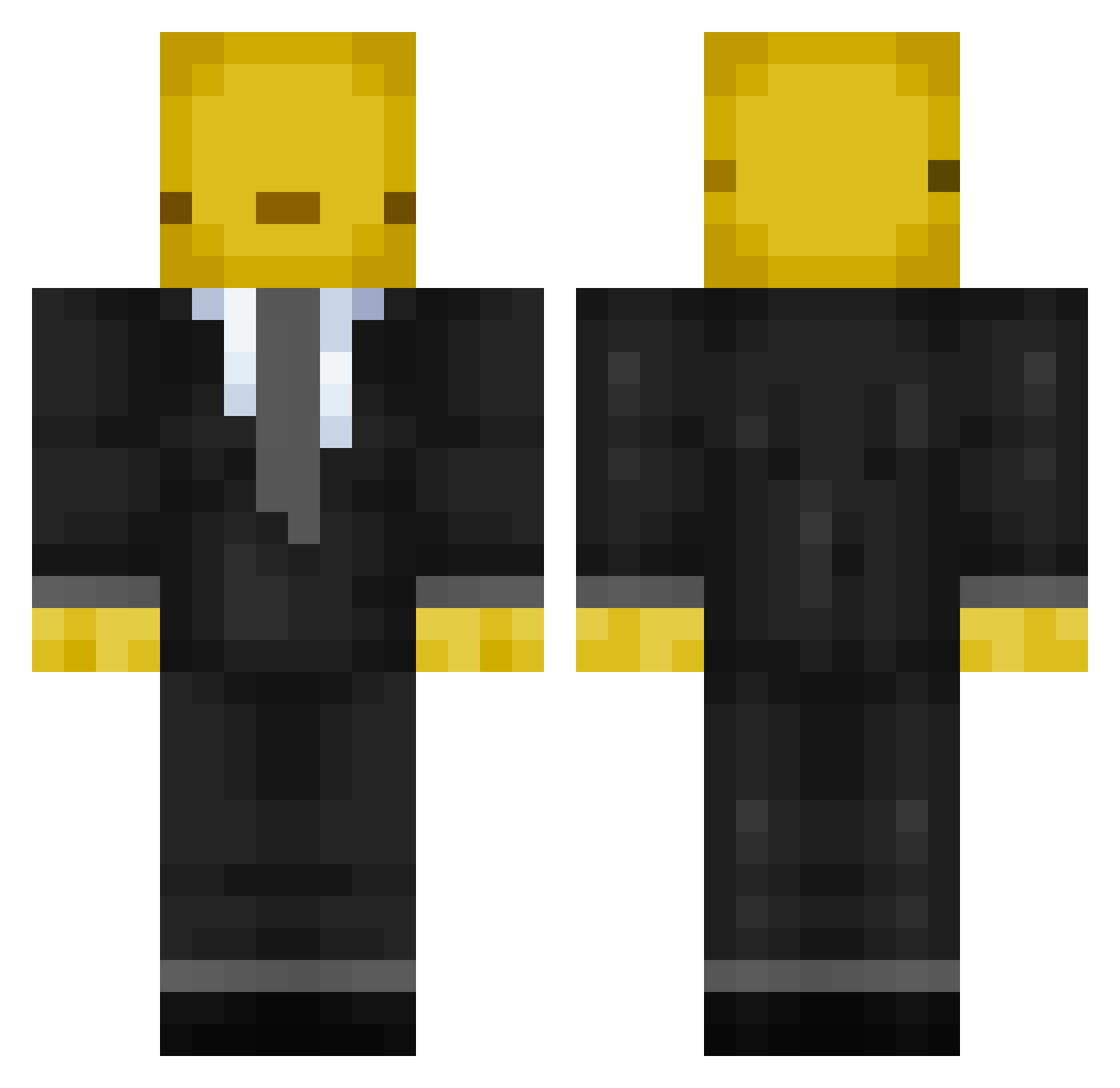 Yexlow_Axolotl Minecraft skin, front and back view