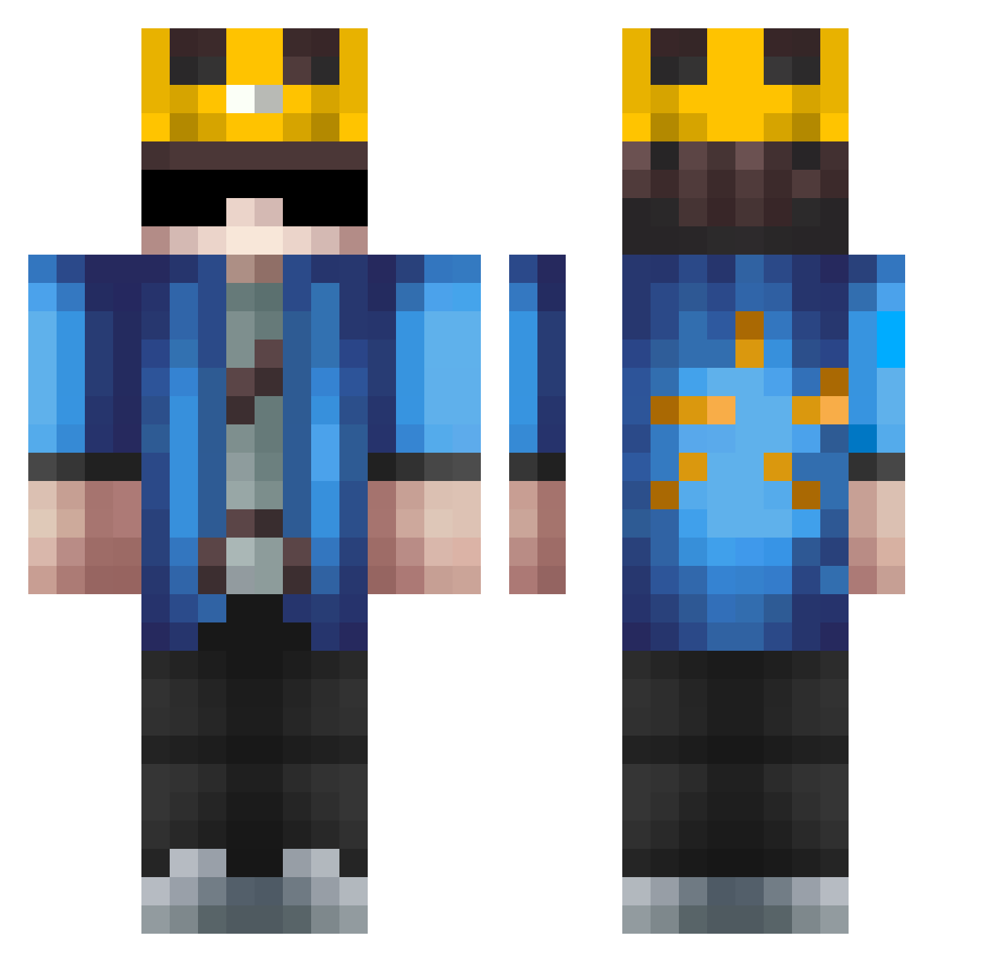 Adam34811 Minecraft skin, front and back view