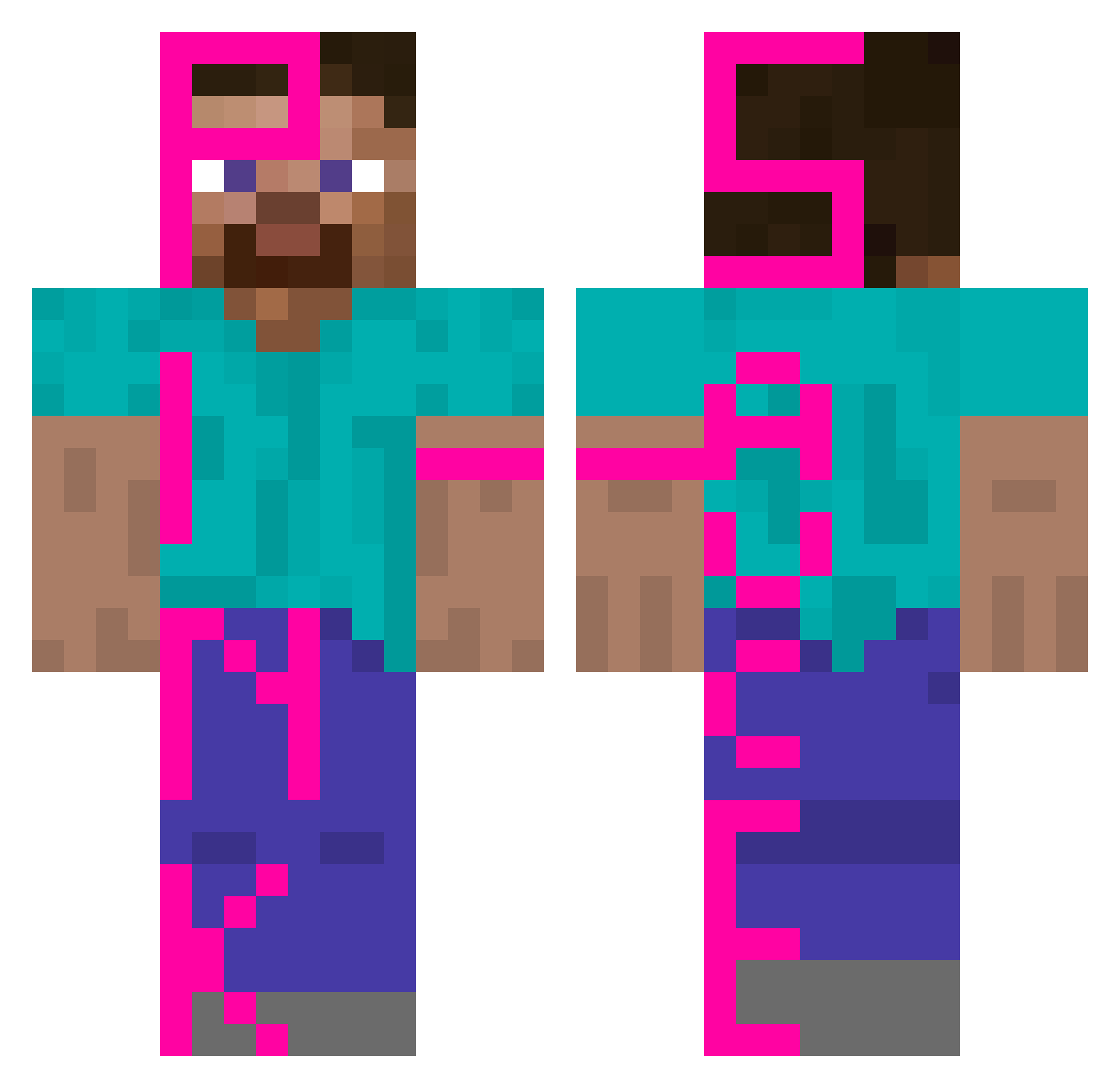 Survup Minecraft skin, front and back view