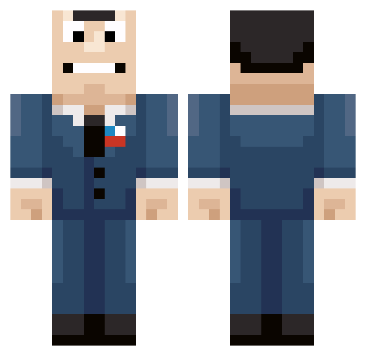 Snitchel32 Minecraft skin, front and back view