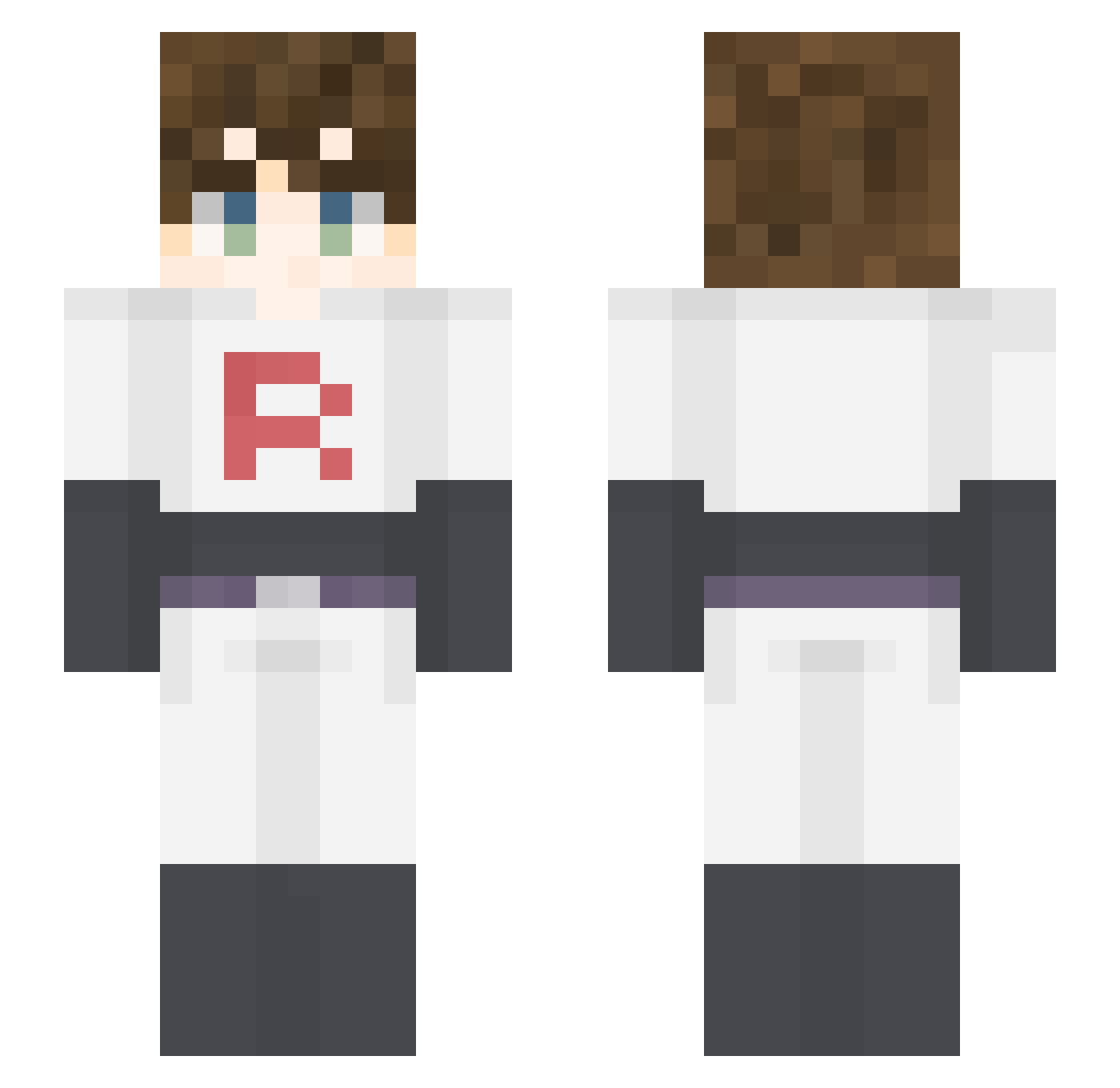 Peeeerty Minecraft skin, front and back view
