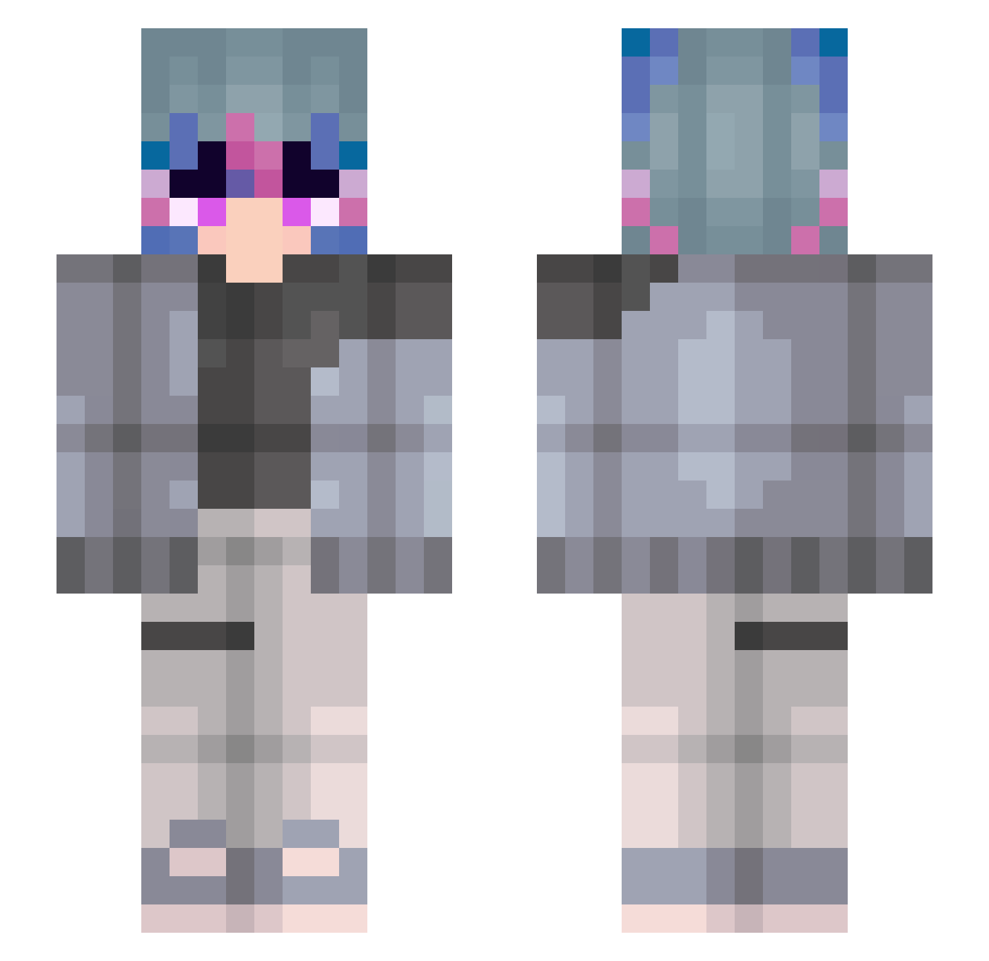 SnowyWolfGaming Minecraft skin, front and back view