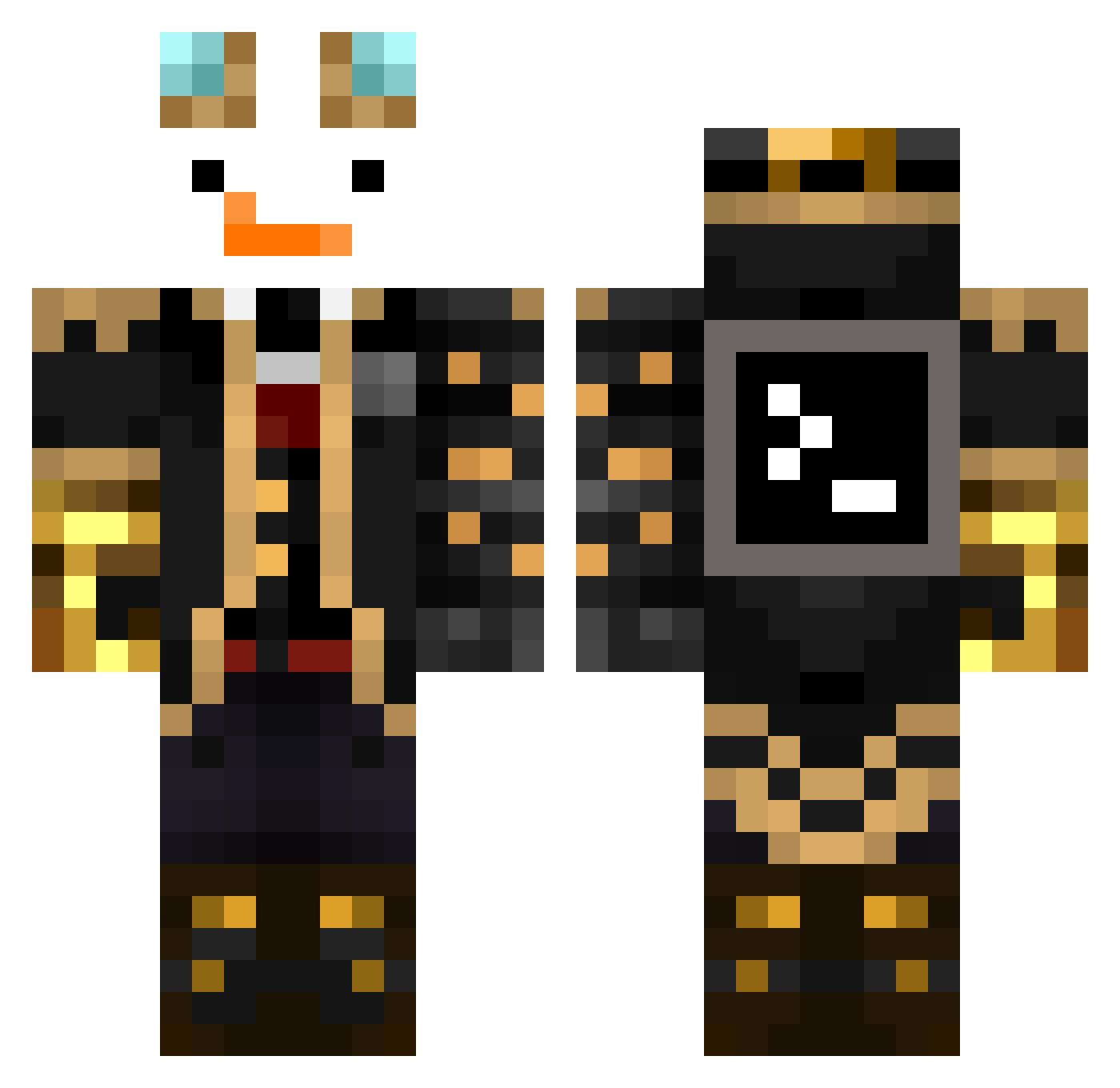 wasteNeon Minecraft skin, front and back view