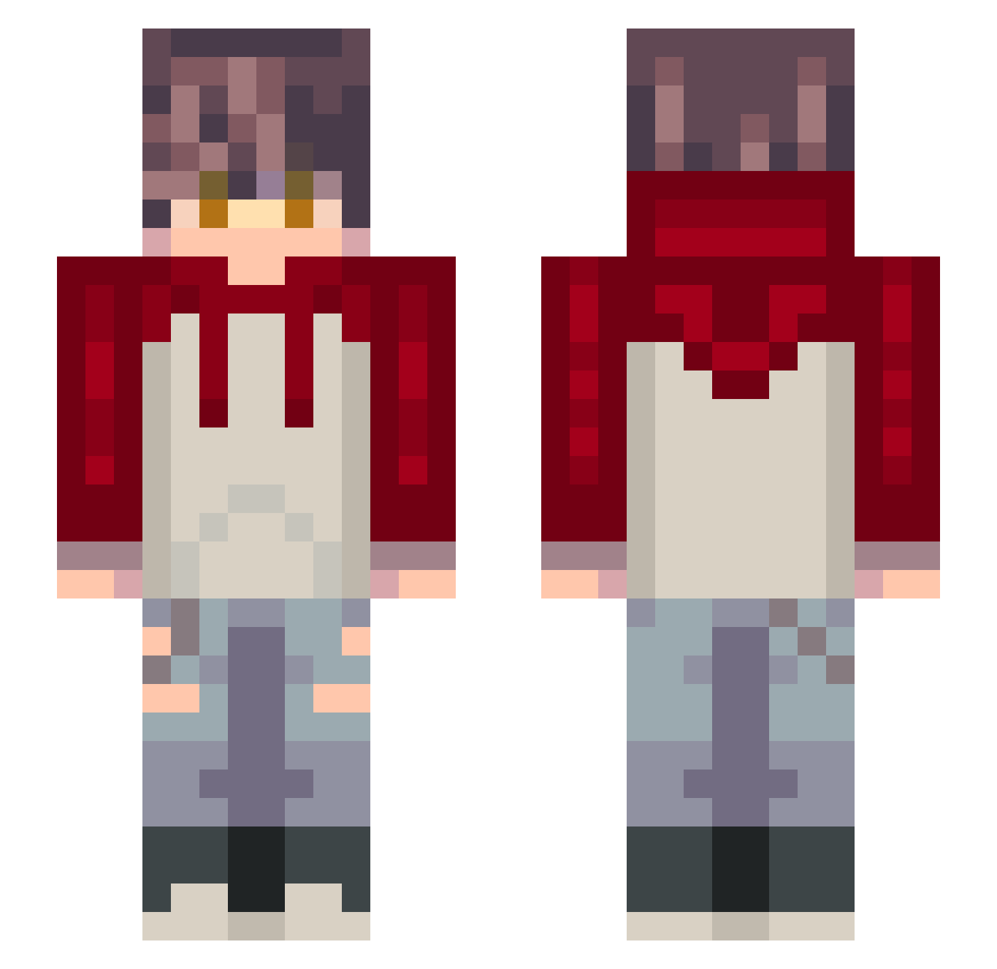 scrivello Minecraft skin, front and back view