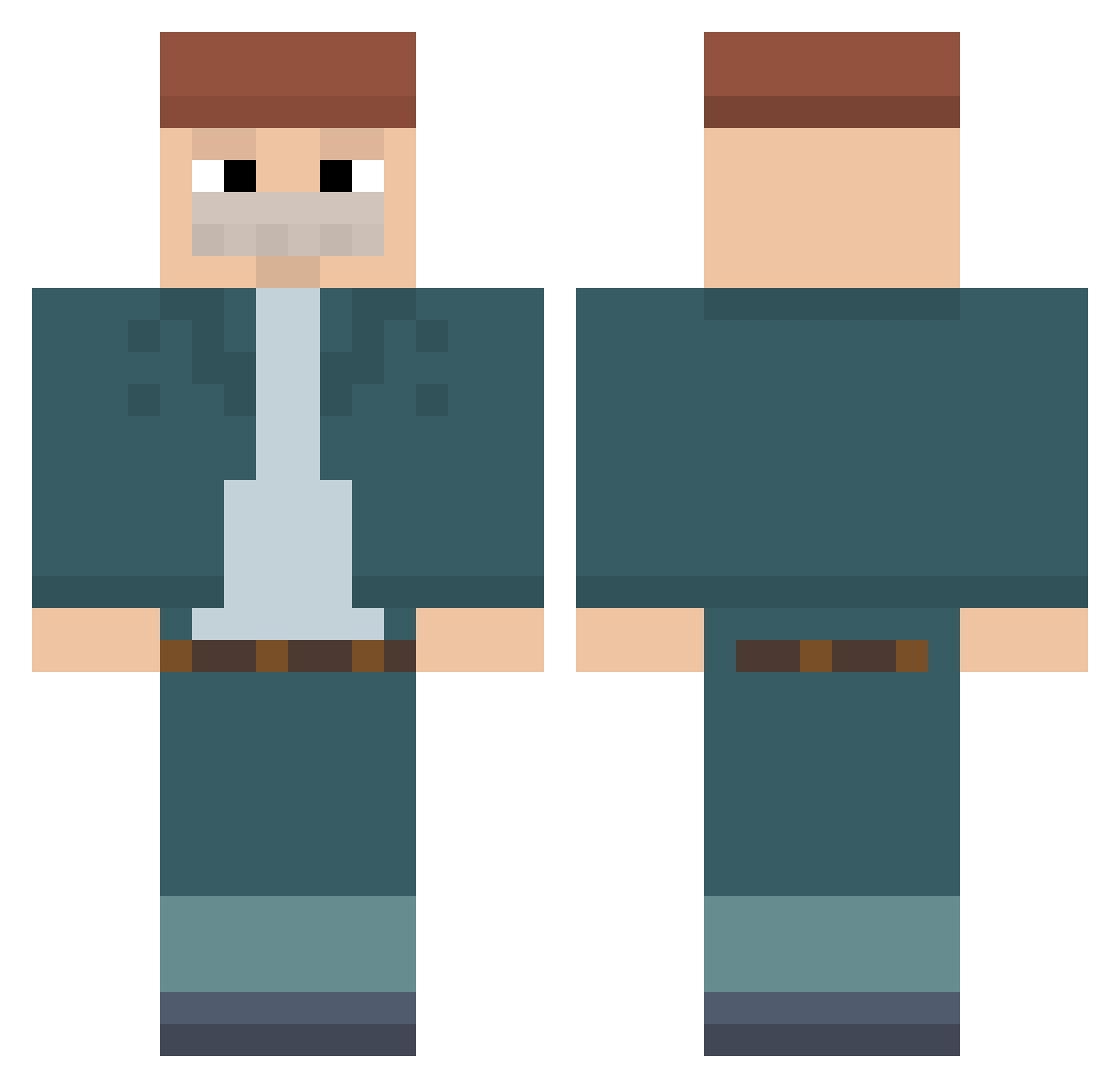 Plebboy Minecraft skin, front and back view