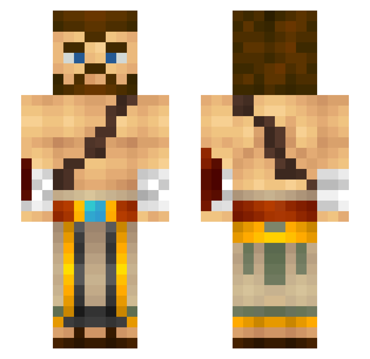 Migueliux Minecraft skin, front and back view