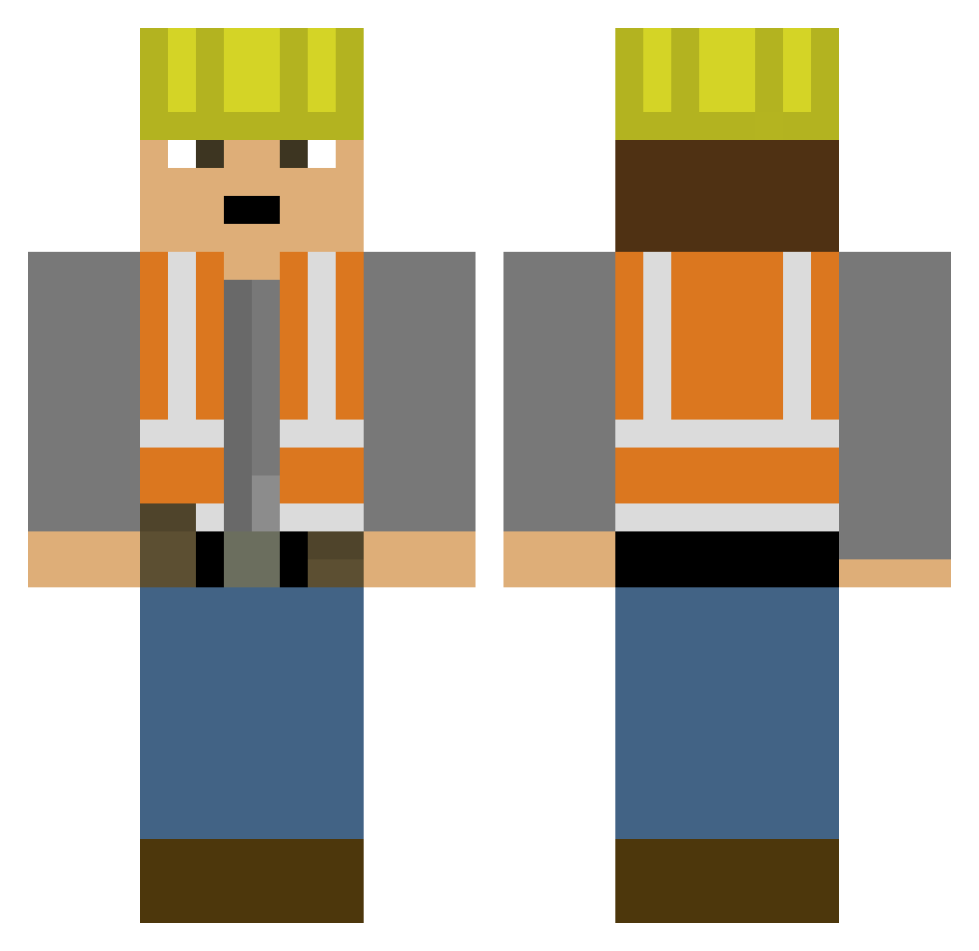 HuggyB Minecraft skin, front and back view