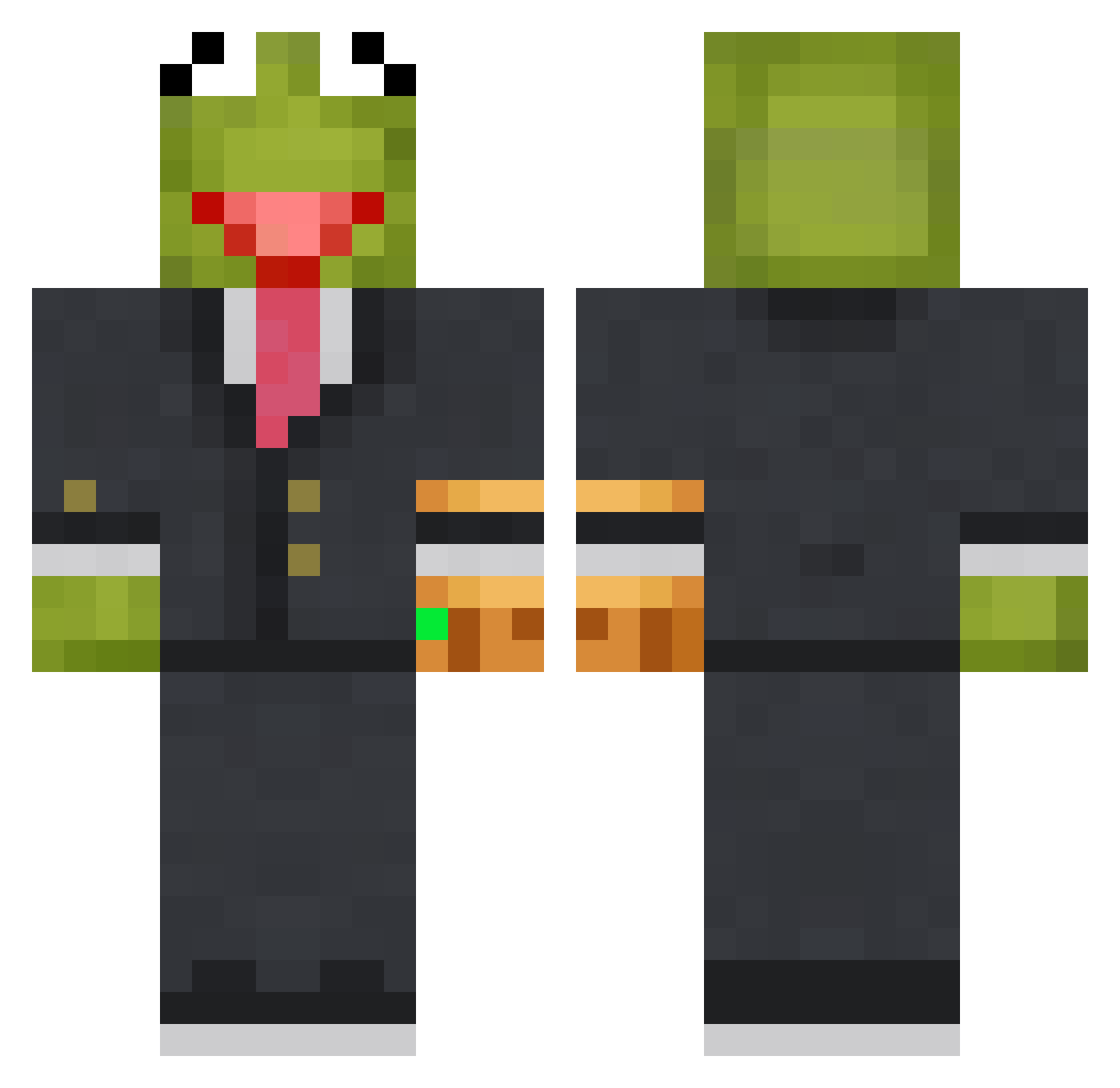 MafiaKermit Minecraft skin, front and back view