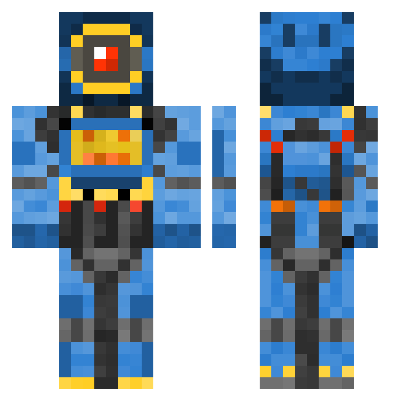 UCBerkeley Minecraft skin, front and back view