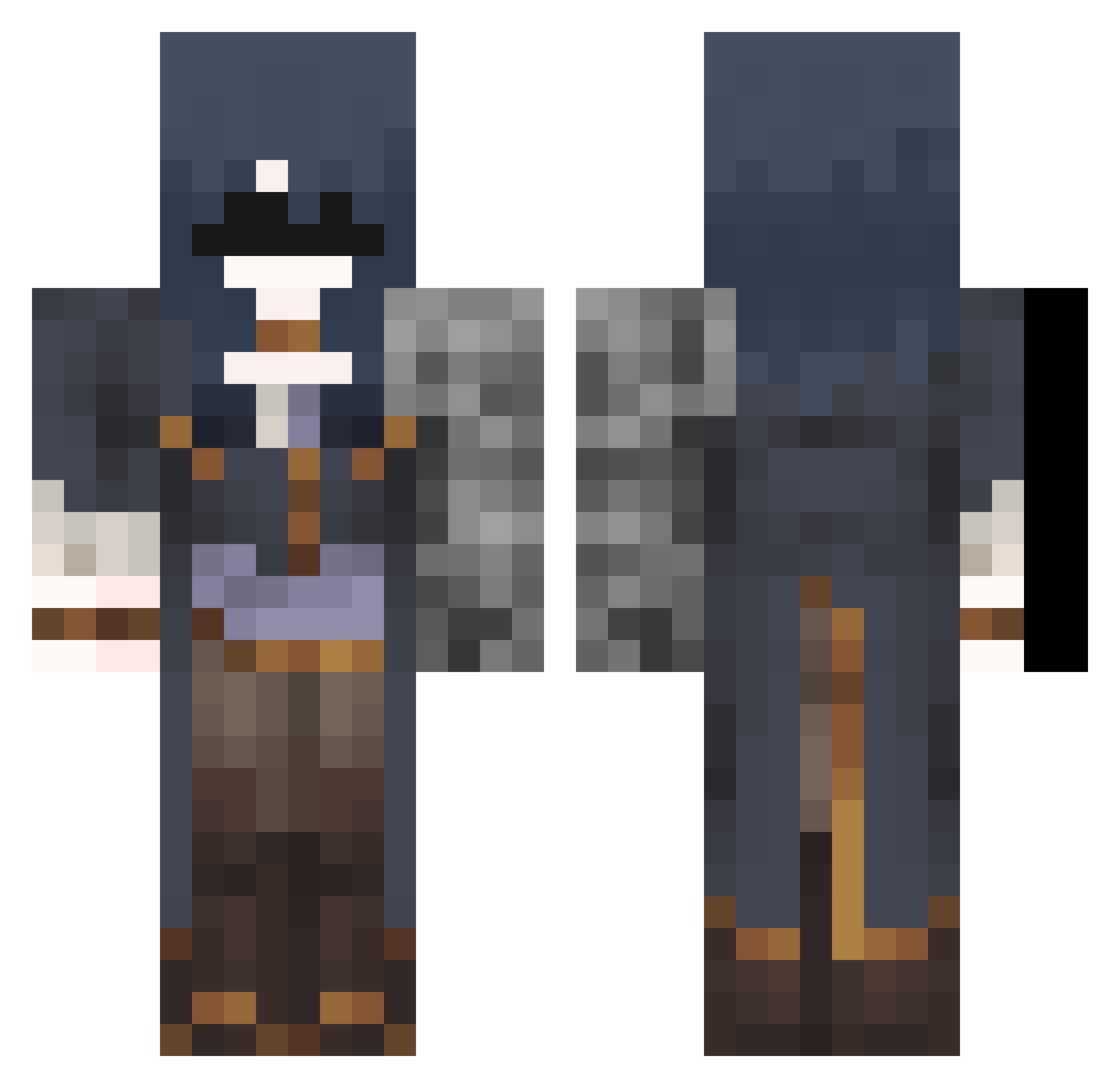 Channelled Minecraft skin, front and back view