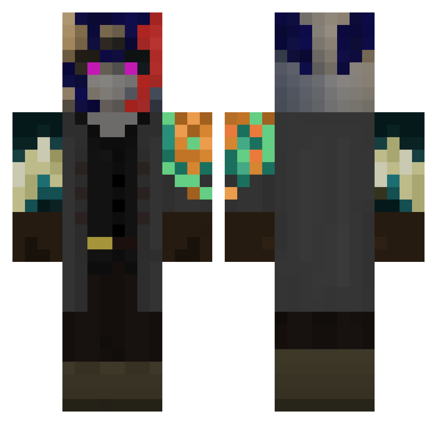 Akvasent Minecraft skin, front and back view
