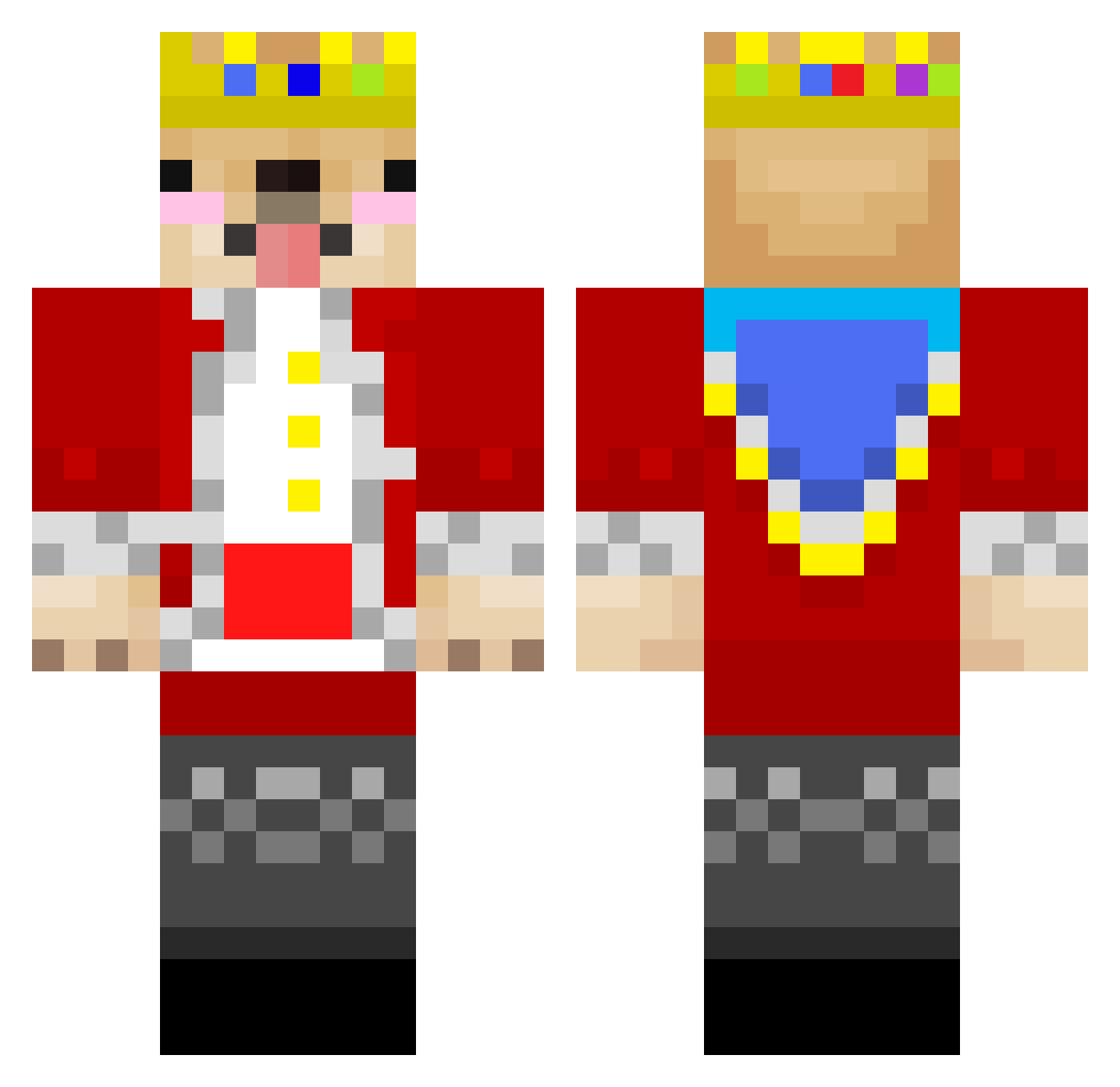 PaperBucket Minecraft skin, front and back view