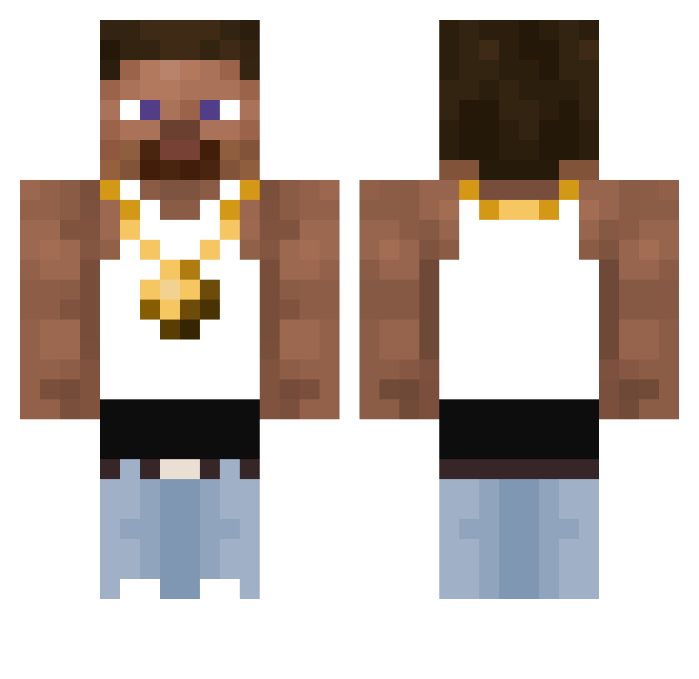 ToastedFire Minecraft skin, front and back view