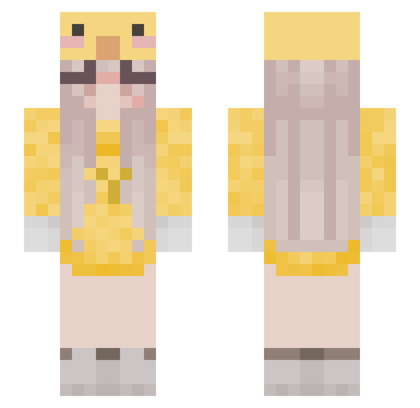 UnderDraw Minecraft skin, front and back view