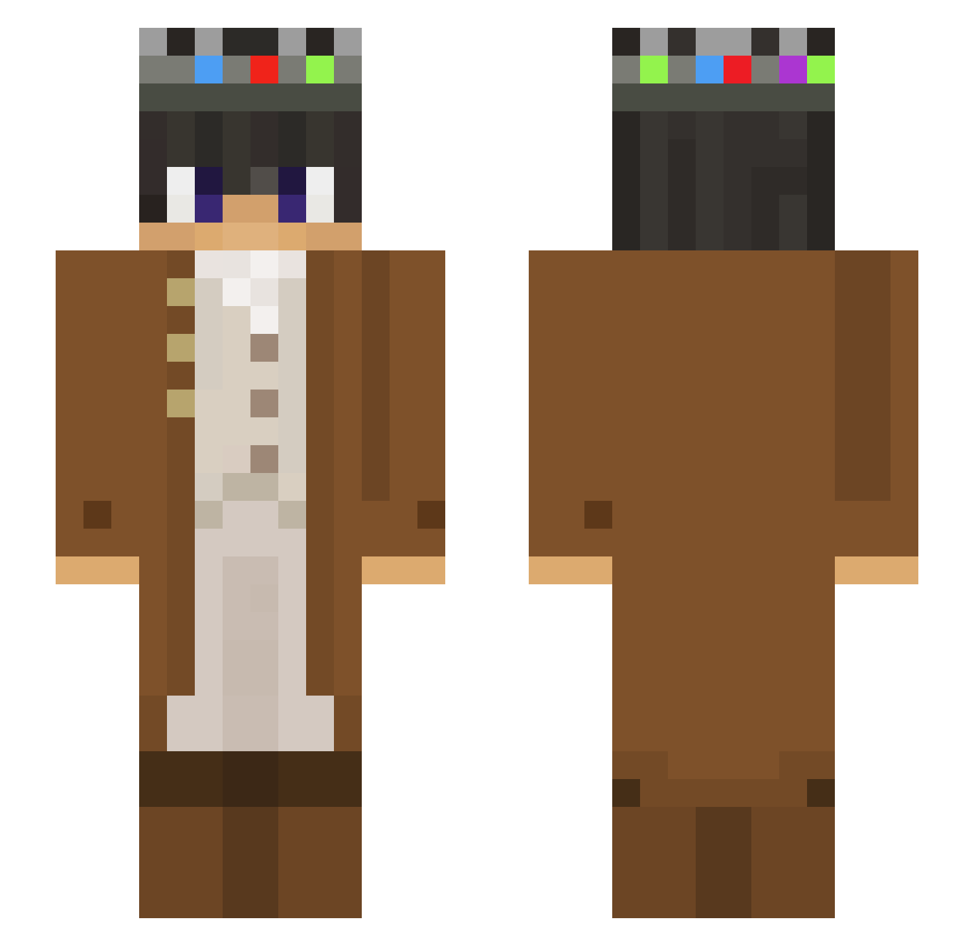 Zombieplays Minecraft skin, front and back view