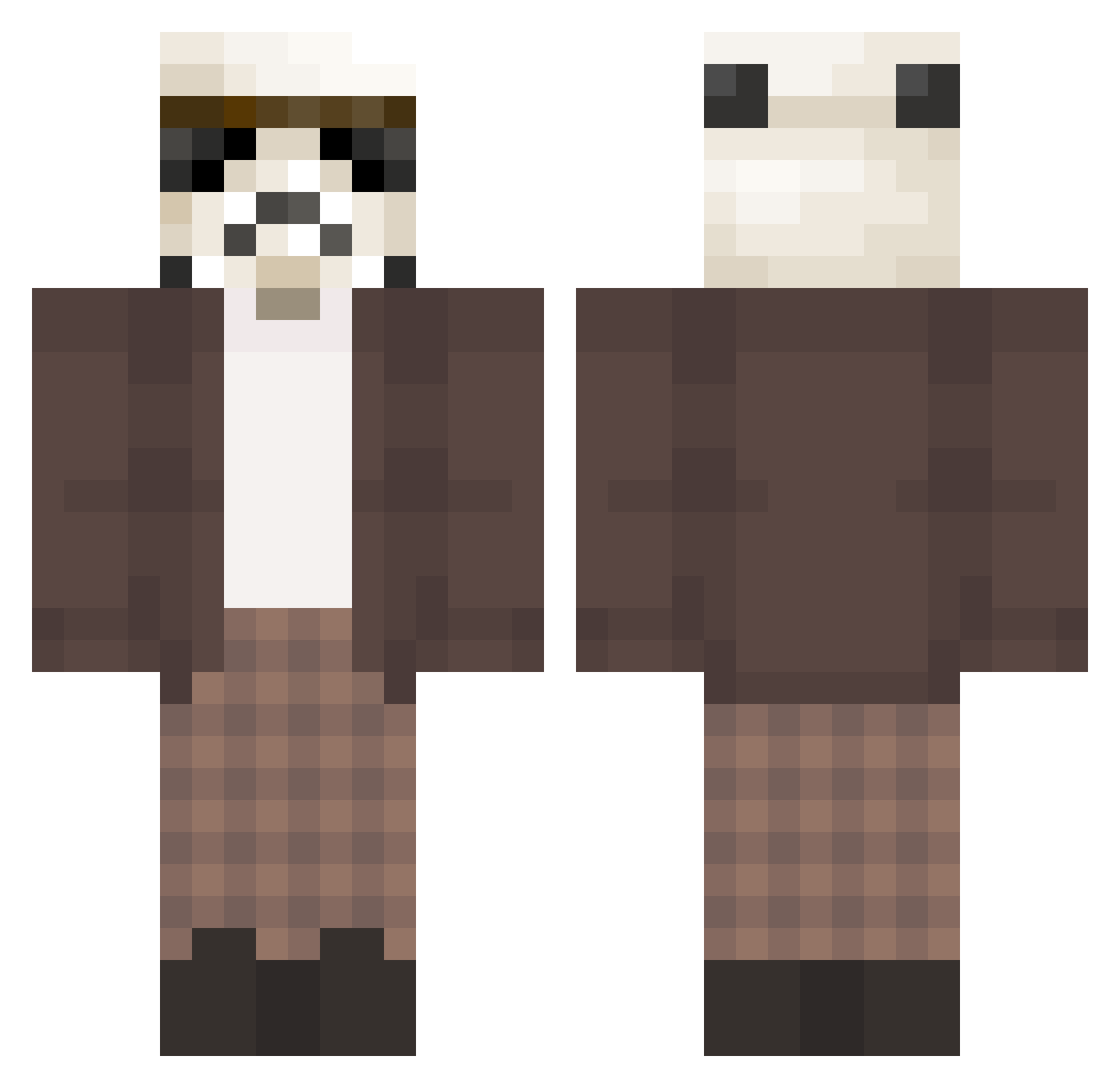 Mute2233 Minecraft skin, front and back view