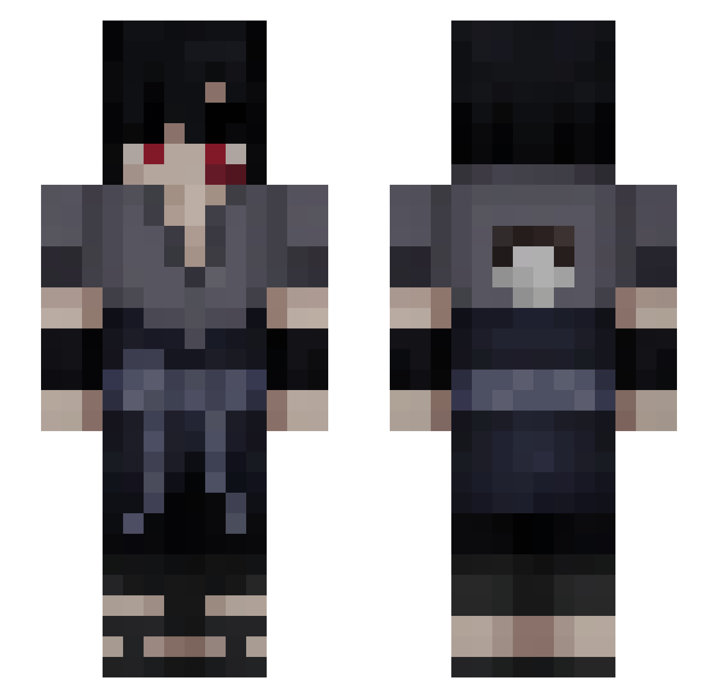 H3lz Minecraft skin, front and back view