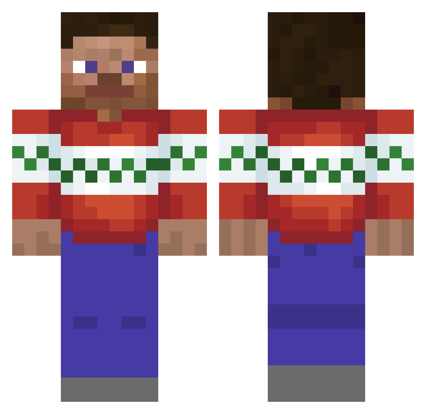 rednoosC Minecraft skin, front and back view