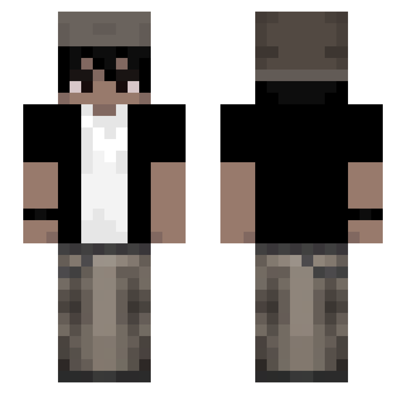 Qazmi Minecraft skin, front and back view