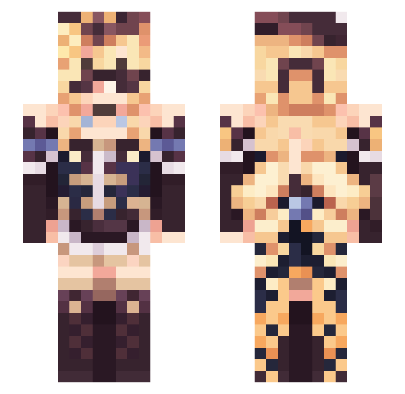 Schermx Minecraft skin, front and back view