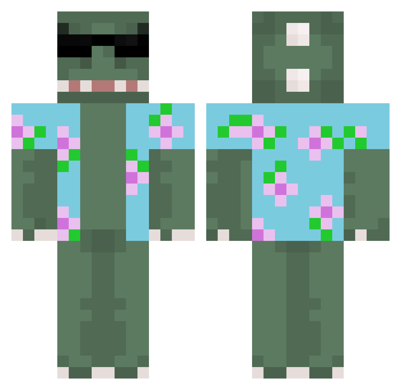 TyePHX Minecraft skin, front and back view