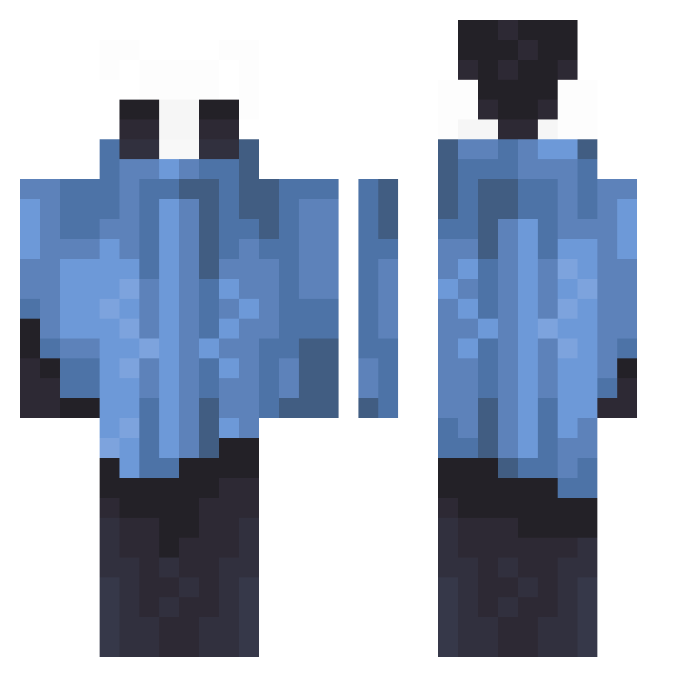 MythBricks Minecraft skin, front and back view