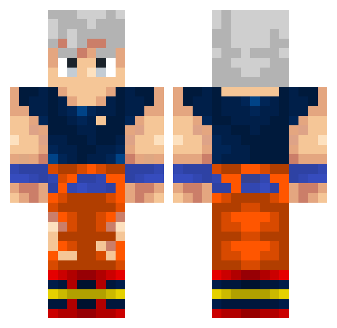 Fuzzattacker Minecraft skin, front and back view