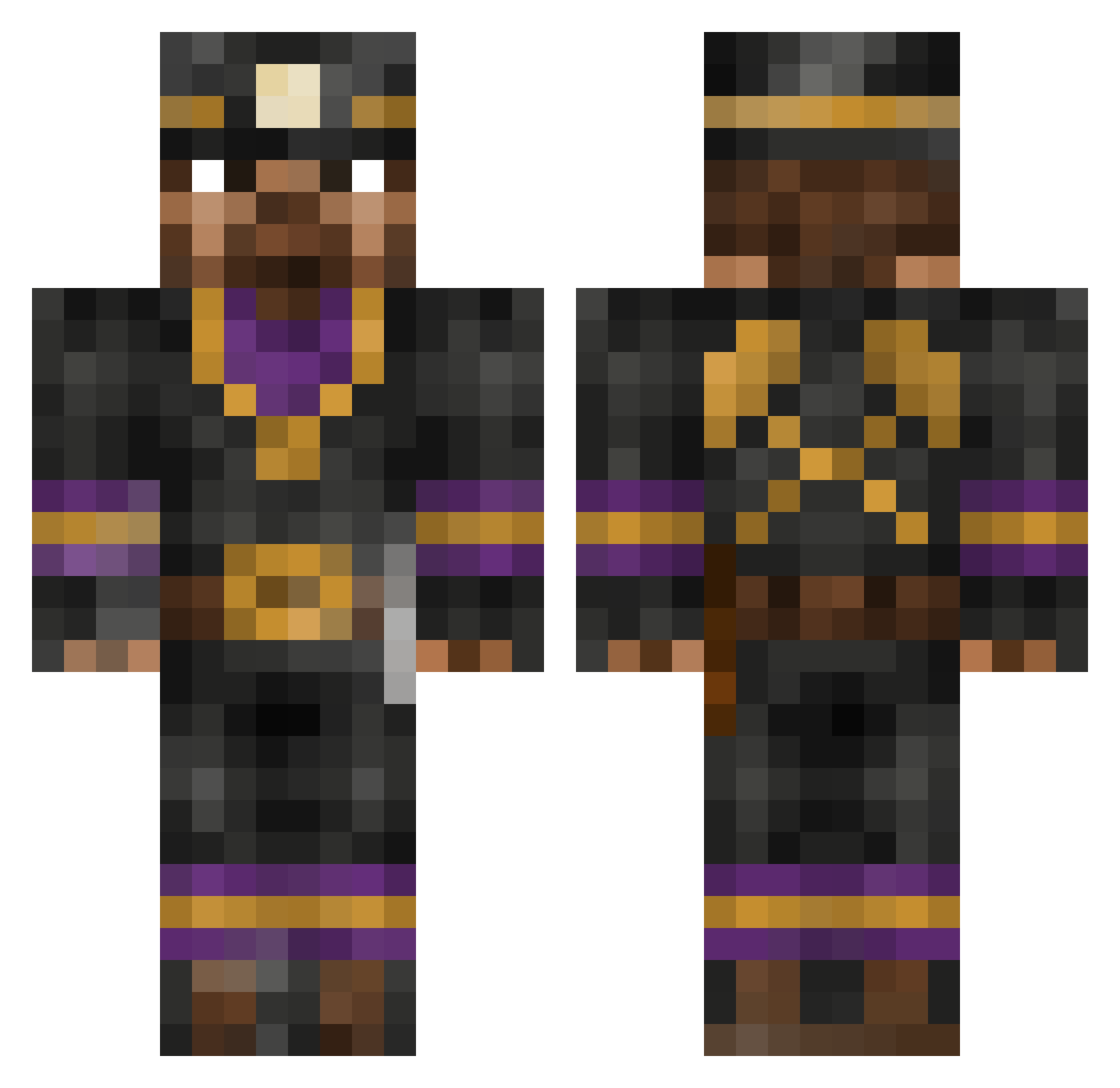 HydraGHE Minecraft skin, front and back view
