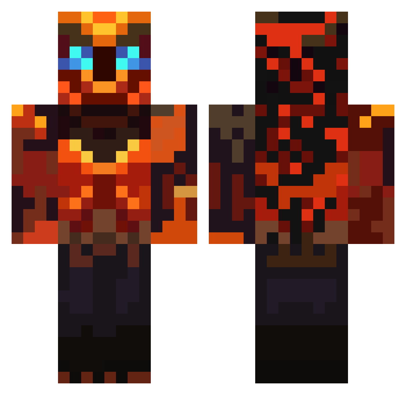 FieryTempest Minecraft skin, front and back view