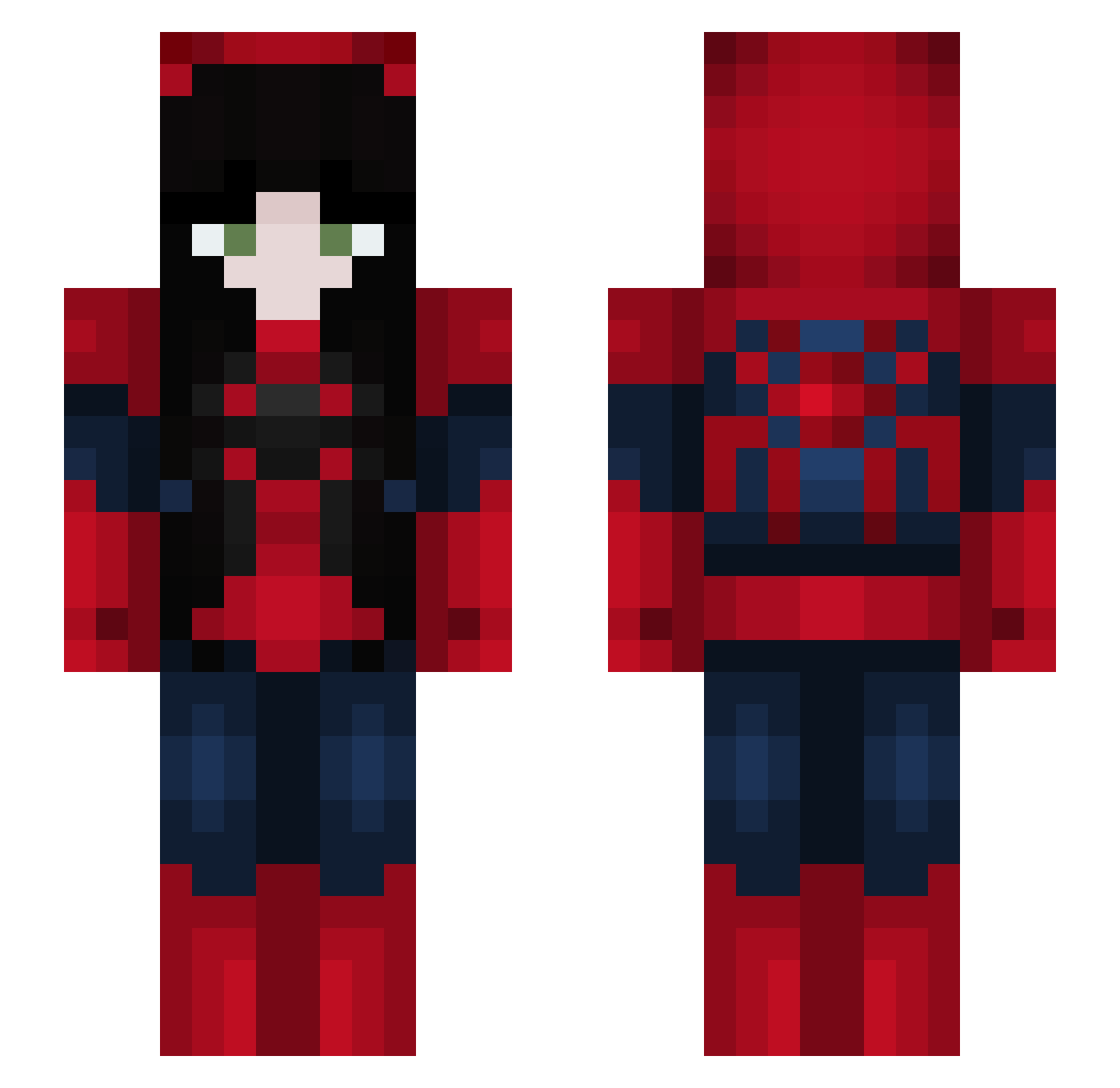 JustNexia Minecraft skin, front and back view