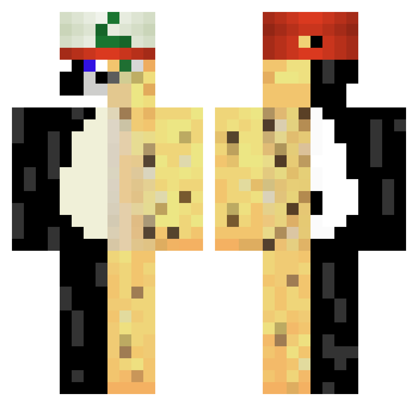 PandaOcelot27 Minecraft skin, front and back view