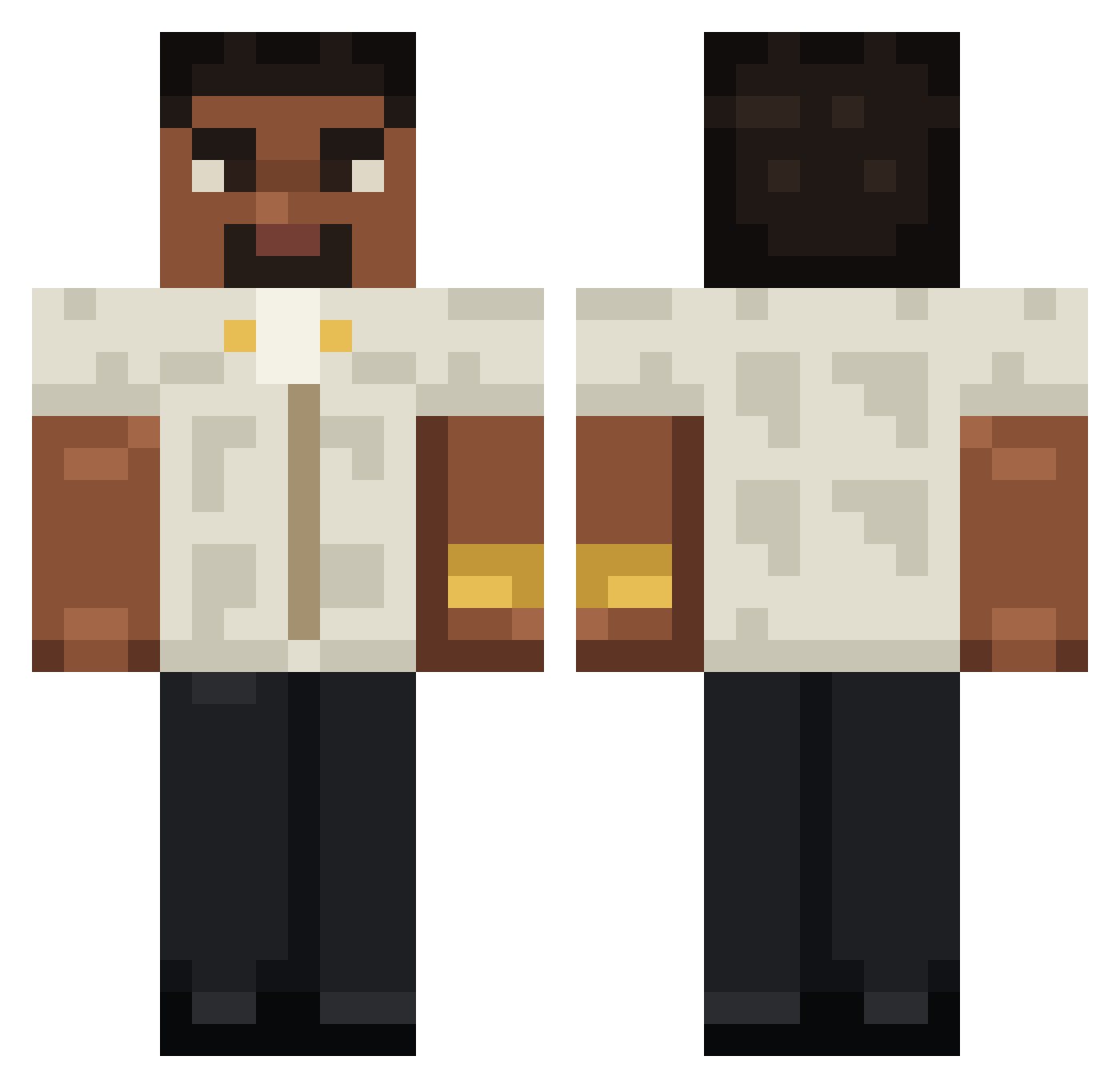 Zayflix1 Minecraft skin, front and back view