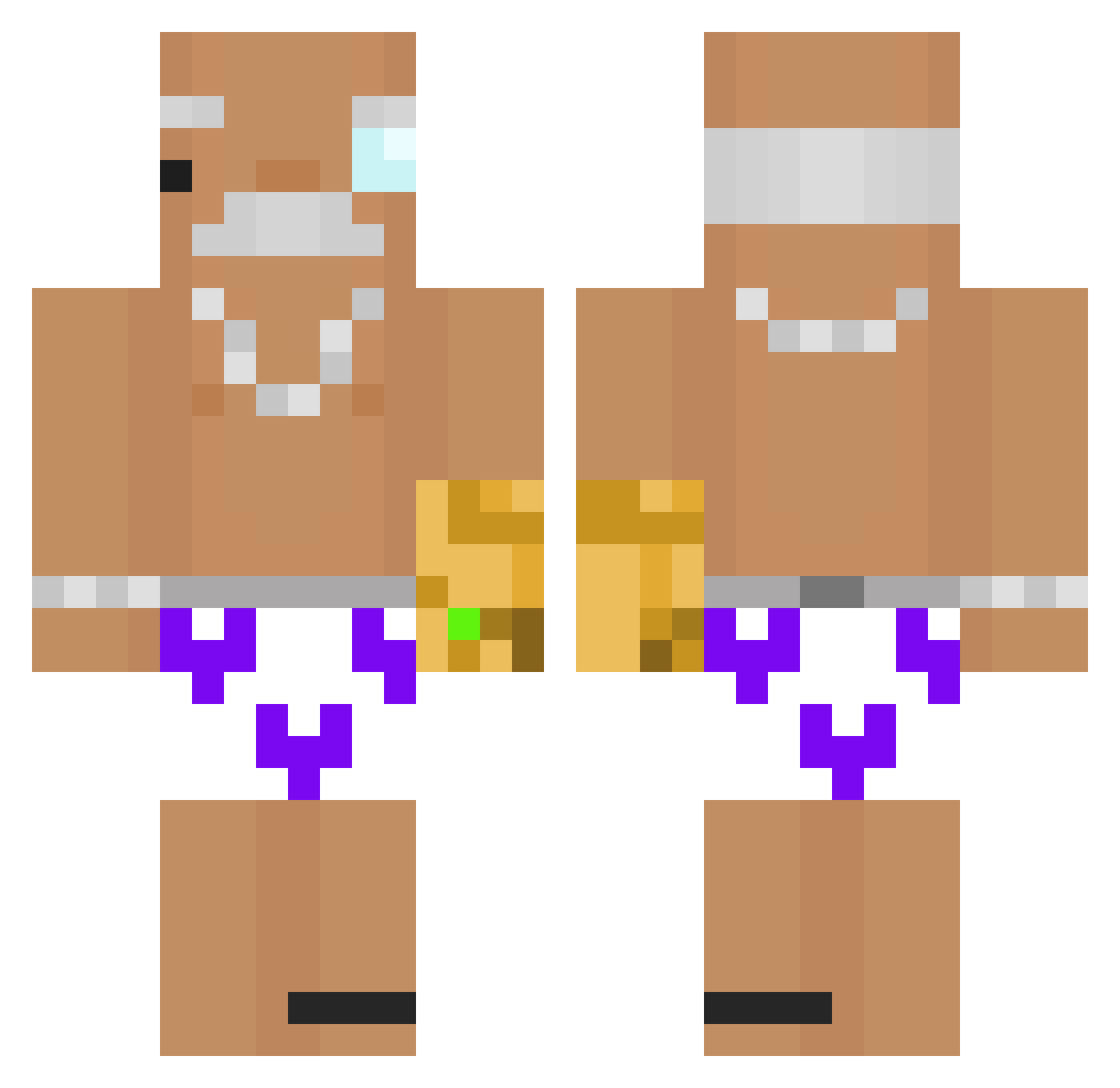 Boredeus Minecraft skin, front and back view