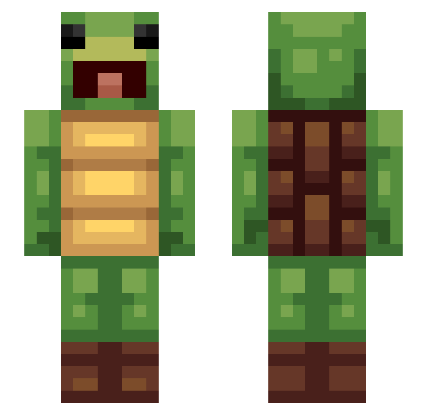 AndroidBrainz Minecraft skin, front and back view
