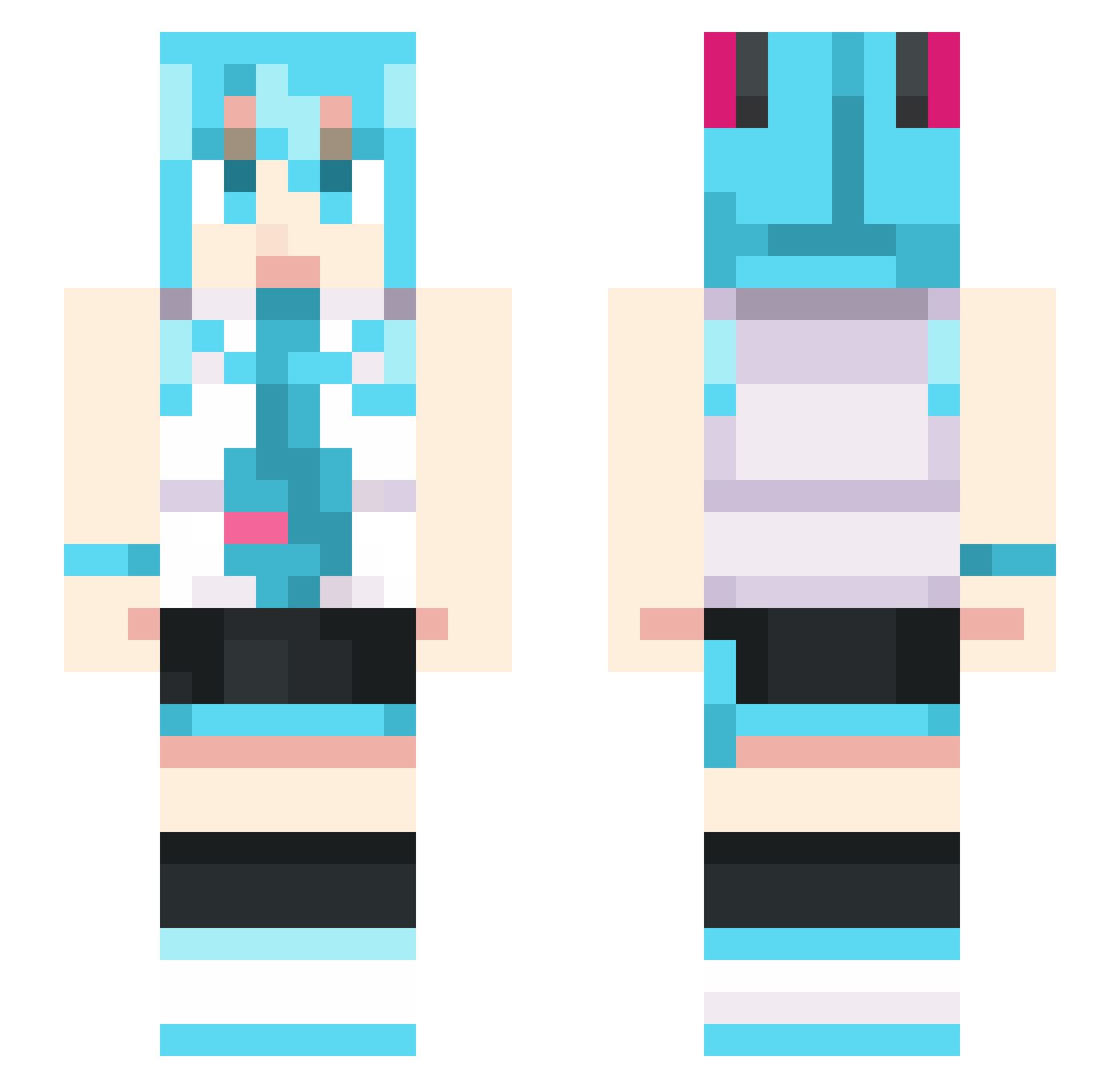 GlaucineWhite Minecraft skin, front and back view