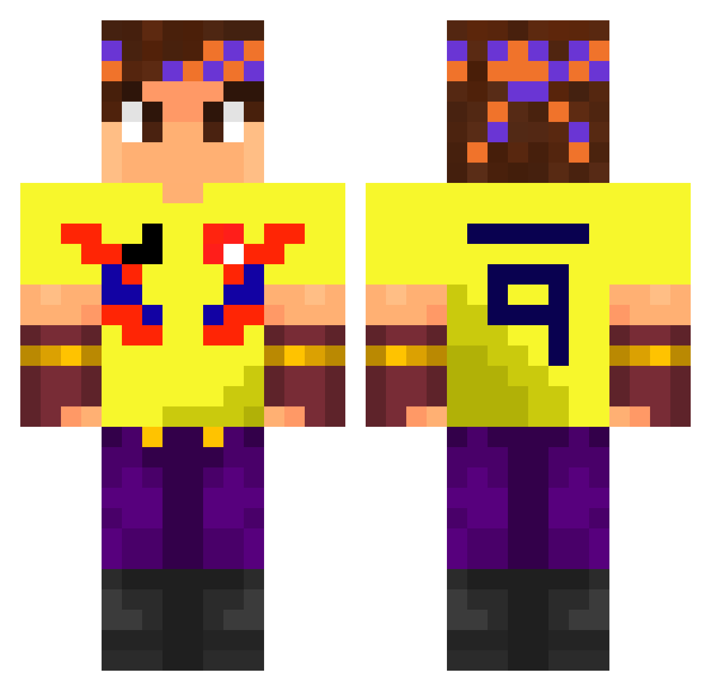 Hactylol Minecraft skin, front and back view