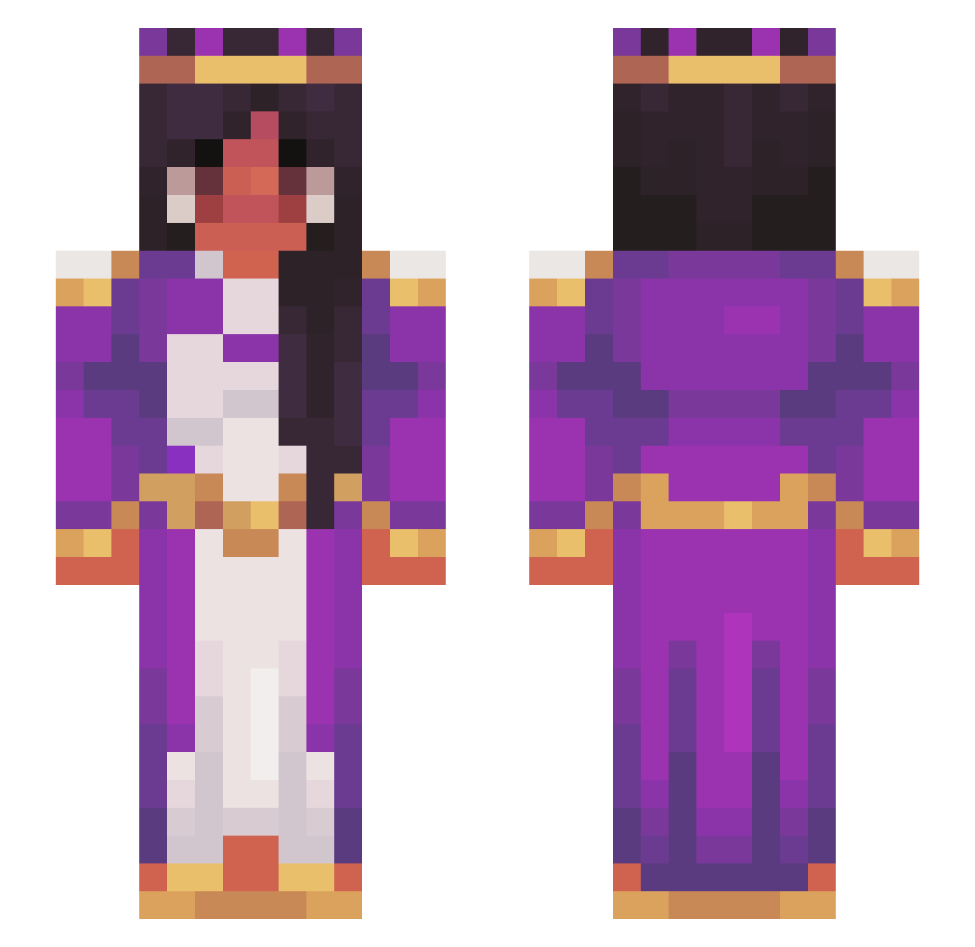 wordythebyrd Minecraft skin, front and back view