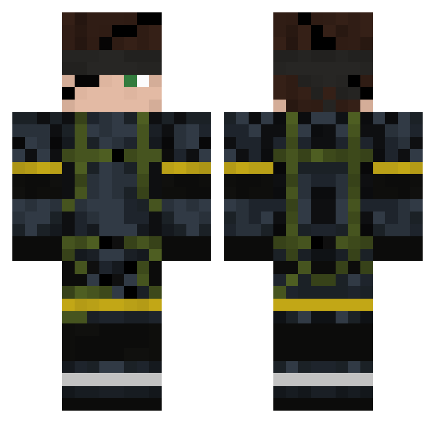 NeonApelMacan Minecraft skin, front and back view