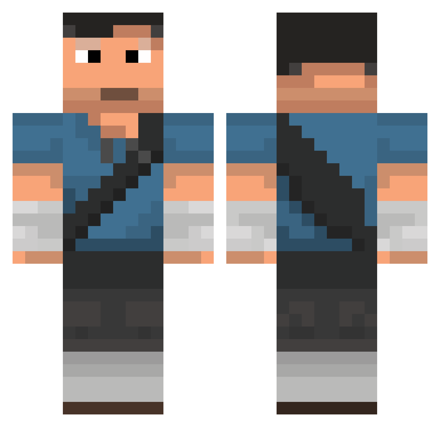 Hatless Minecraft skin, front and back view