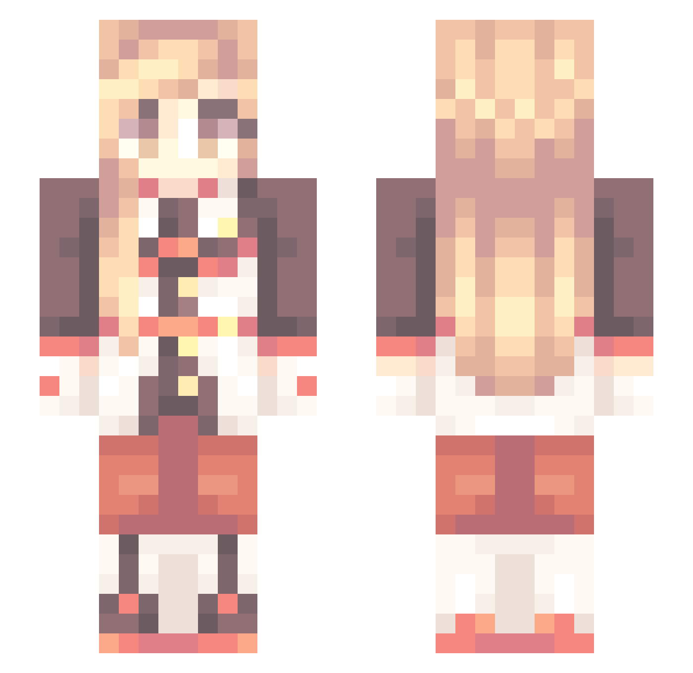 Yuunah Minecraft skin, front and back view