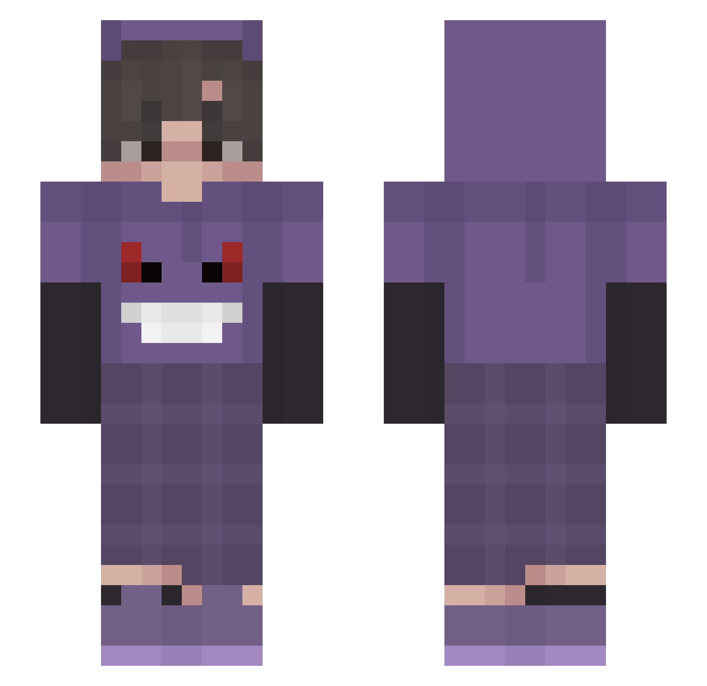 Zhooms Minecraft skin, front and back view