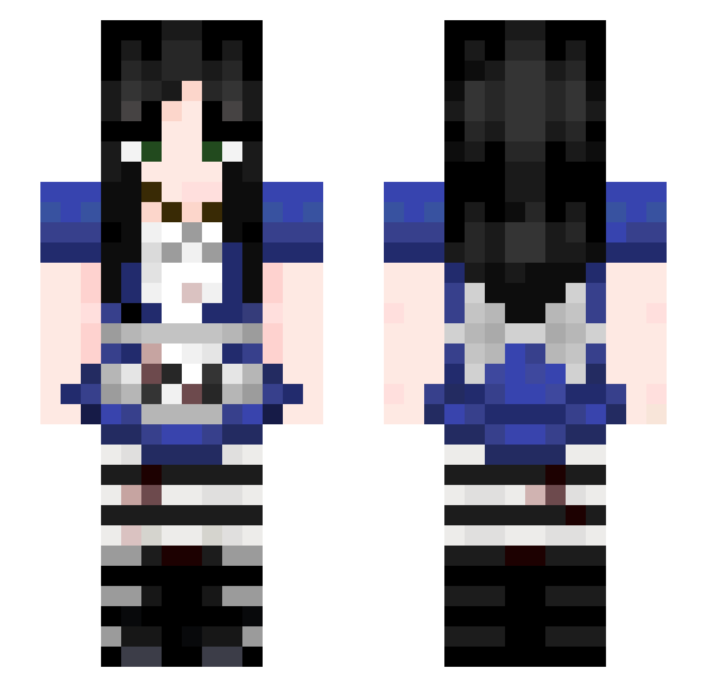 Quarantinable Minecraft skin, front and back view