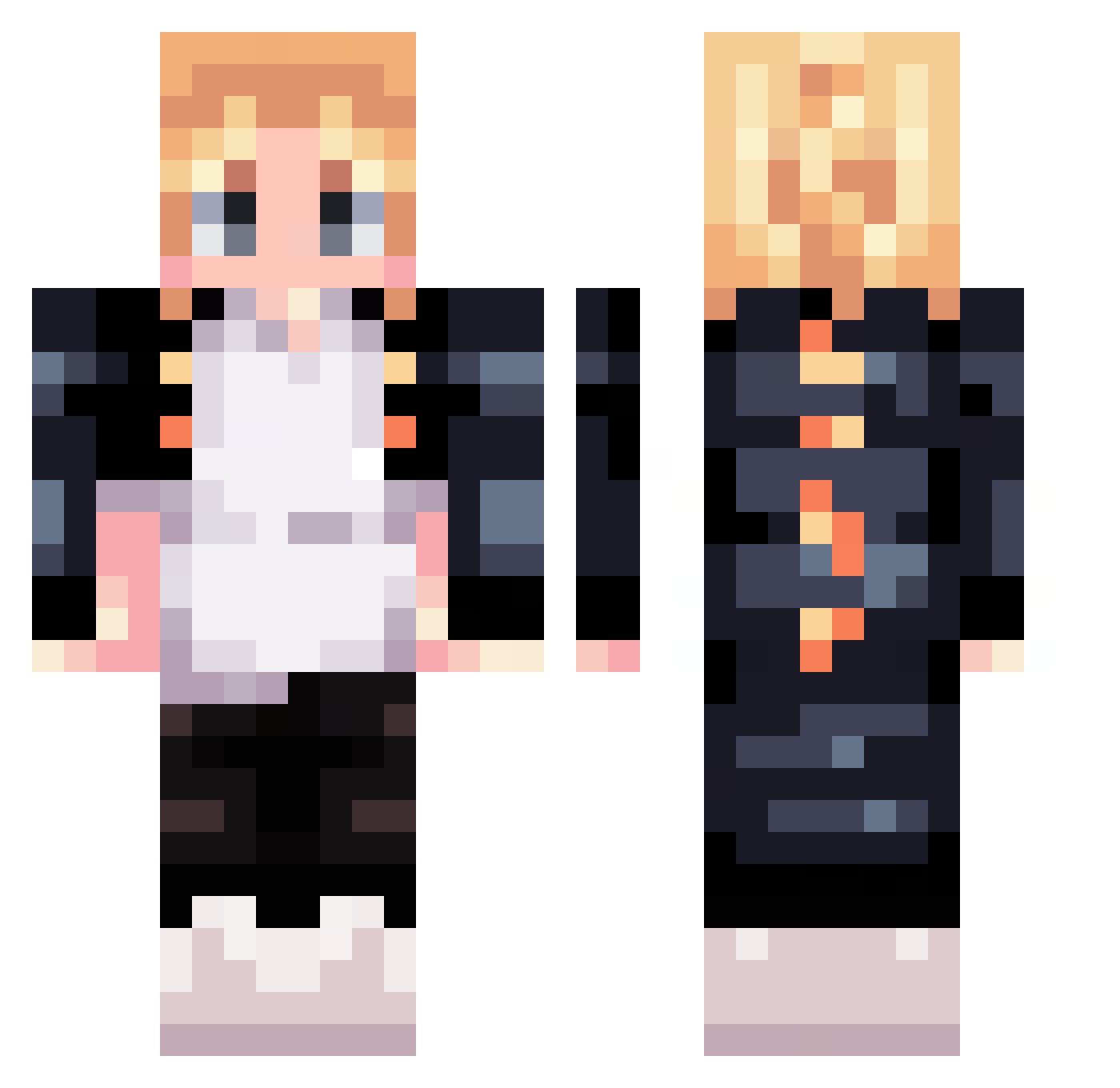 ZeLvE Minecraft skin, front and back view