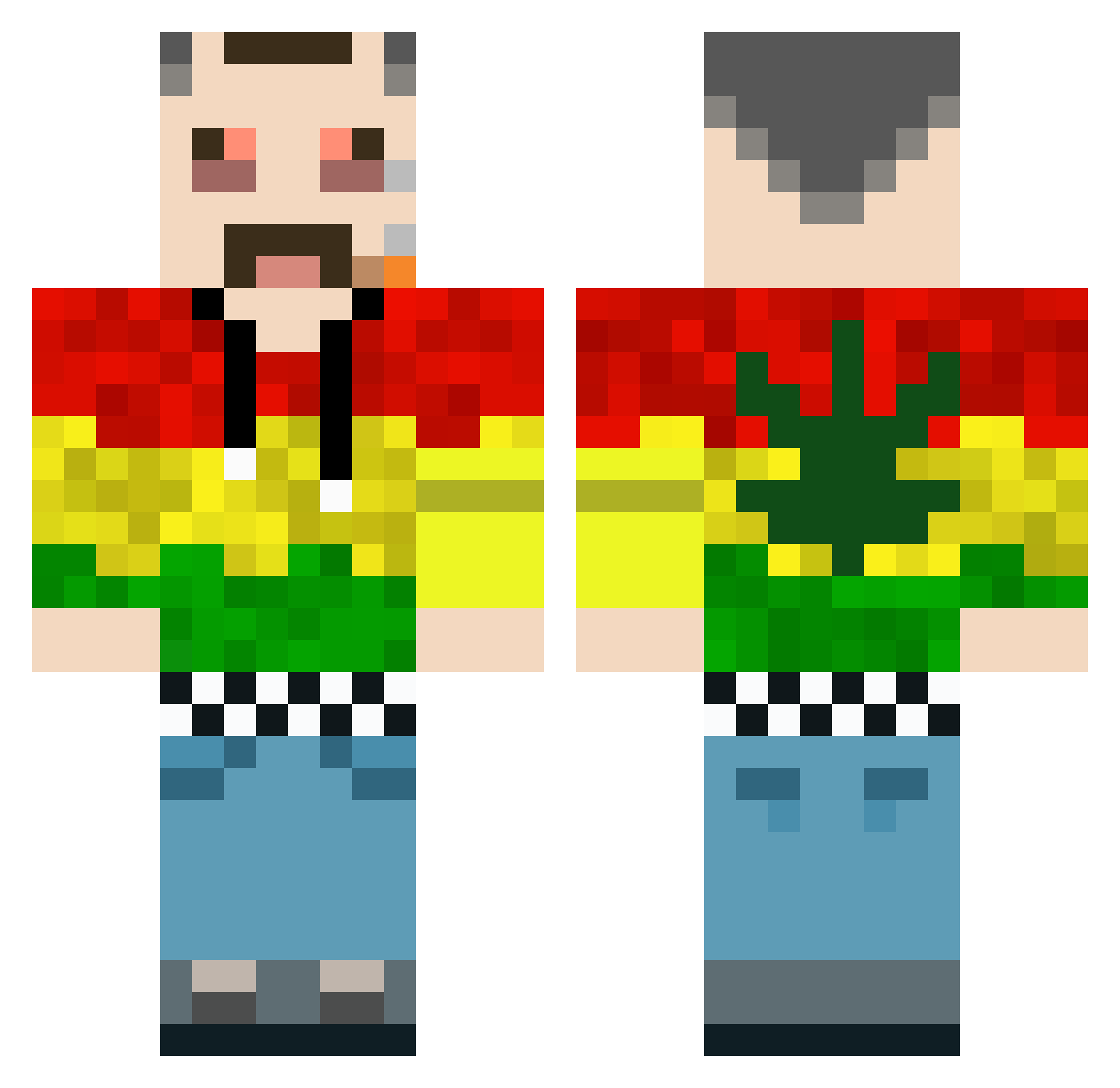 DaCannabis Minecraft skin, front and back view