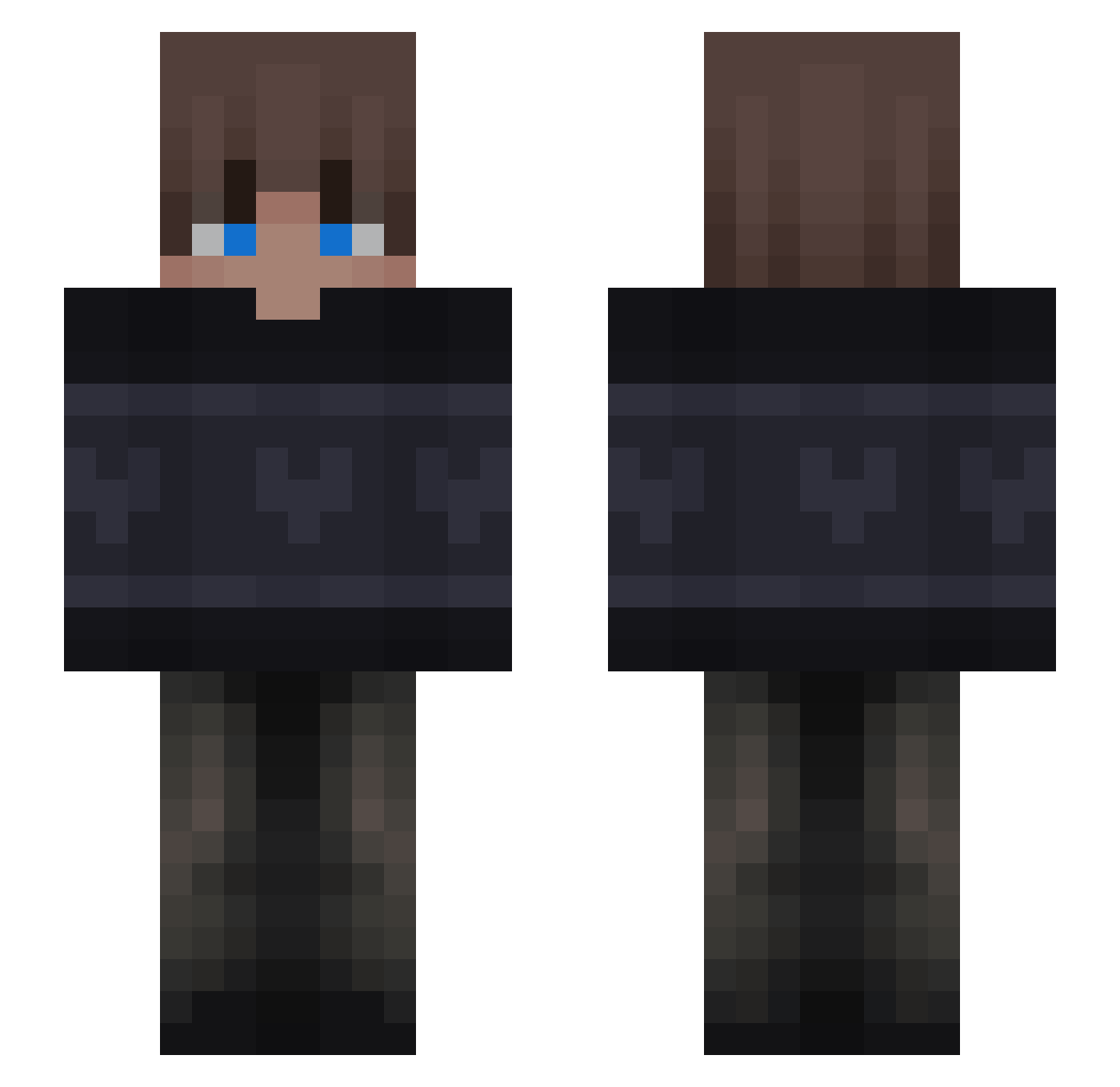 rachejtla Minecraft skin, front and back view