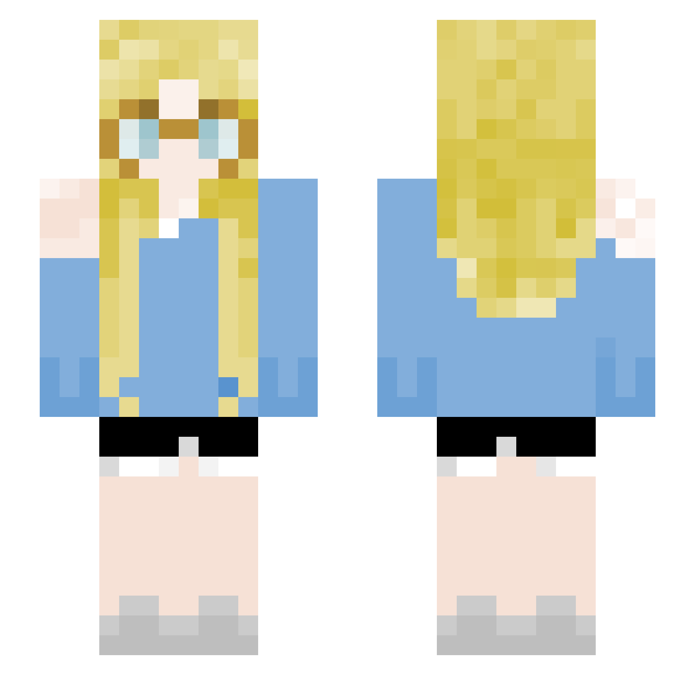 MusicalCorgi Minecraft skin, front and back view