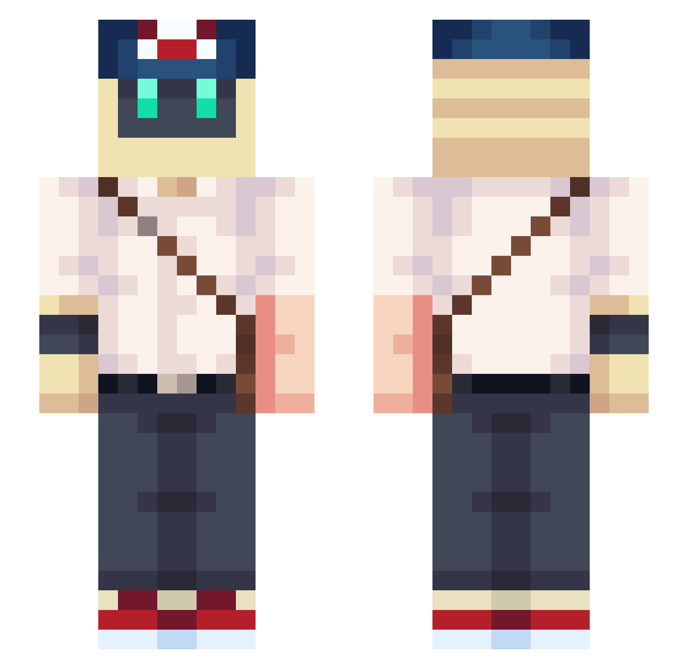 CaptainComputer Minecraft skin, front and back view