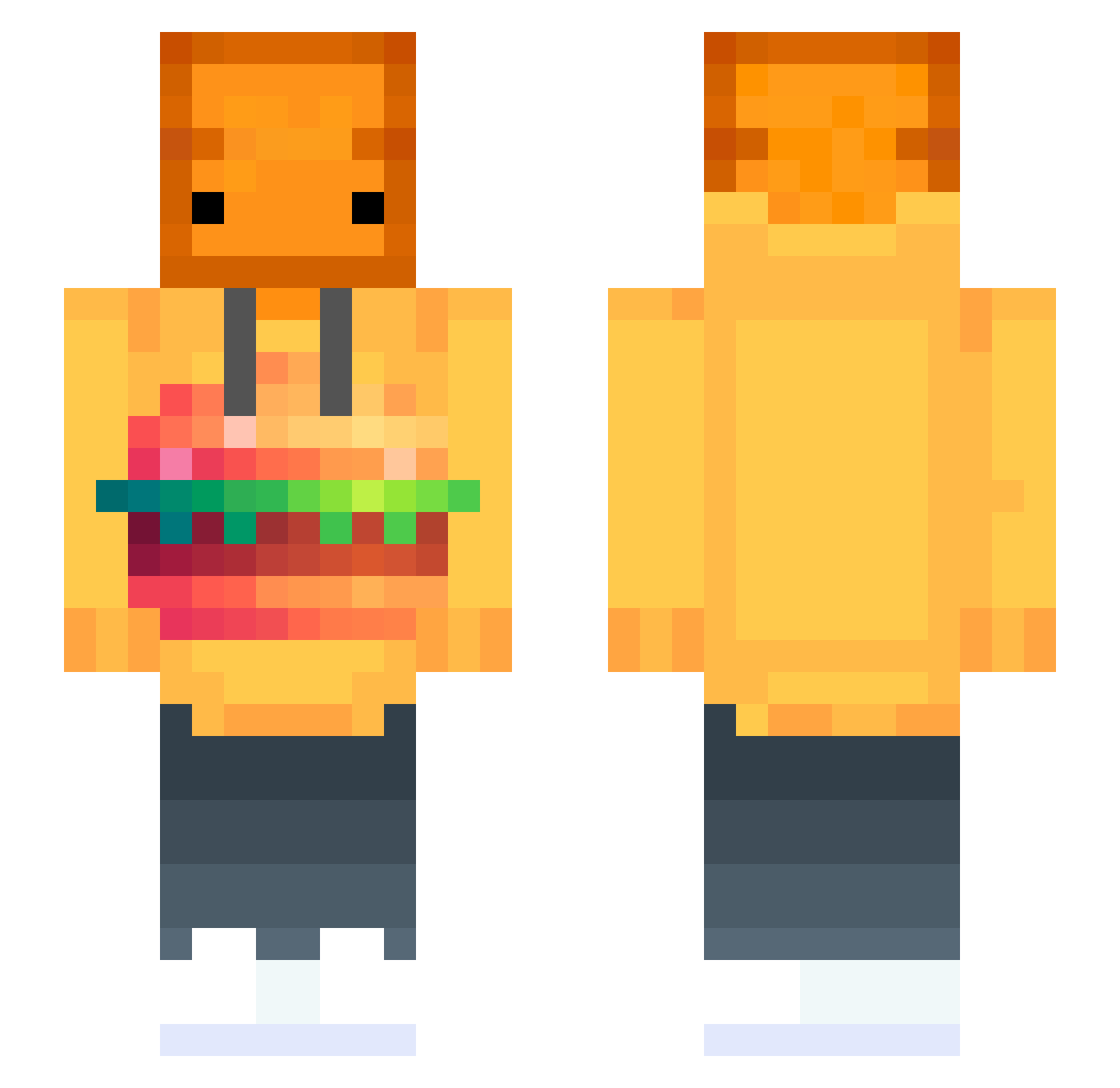 Pubys Minecraft skin, front and back view