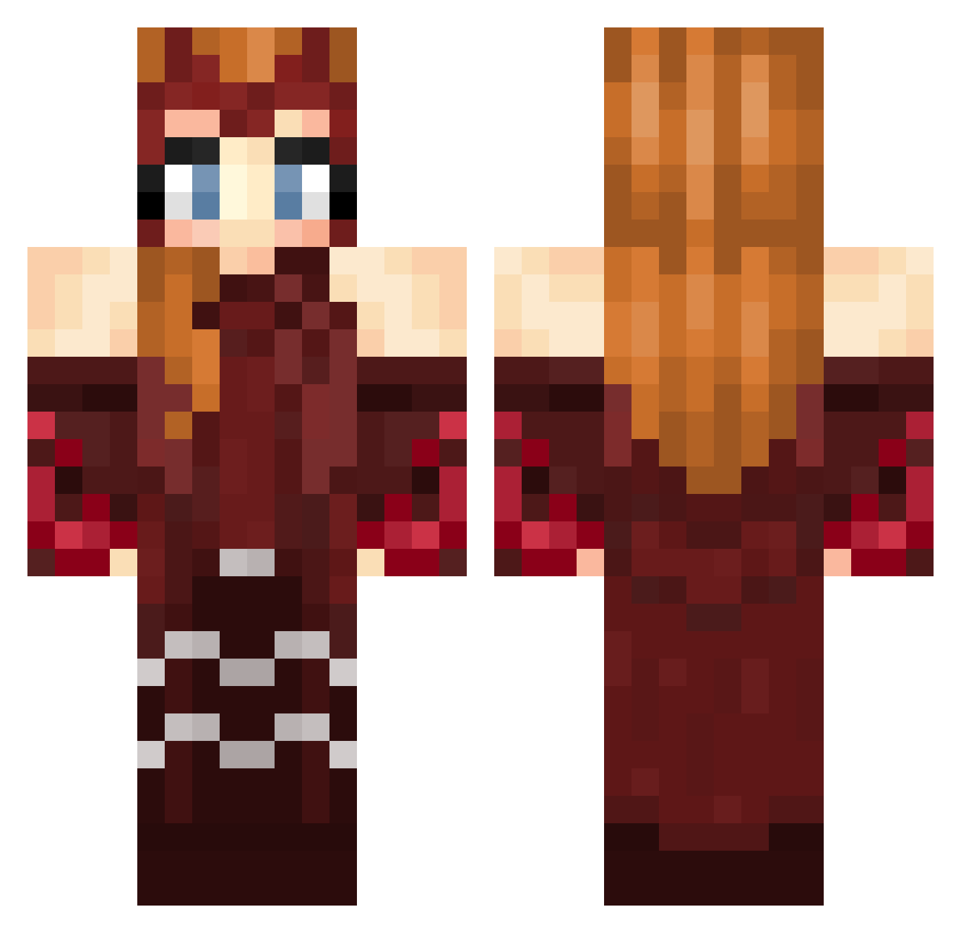 nickomodee Minecraft skin, front and back view